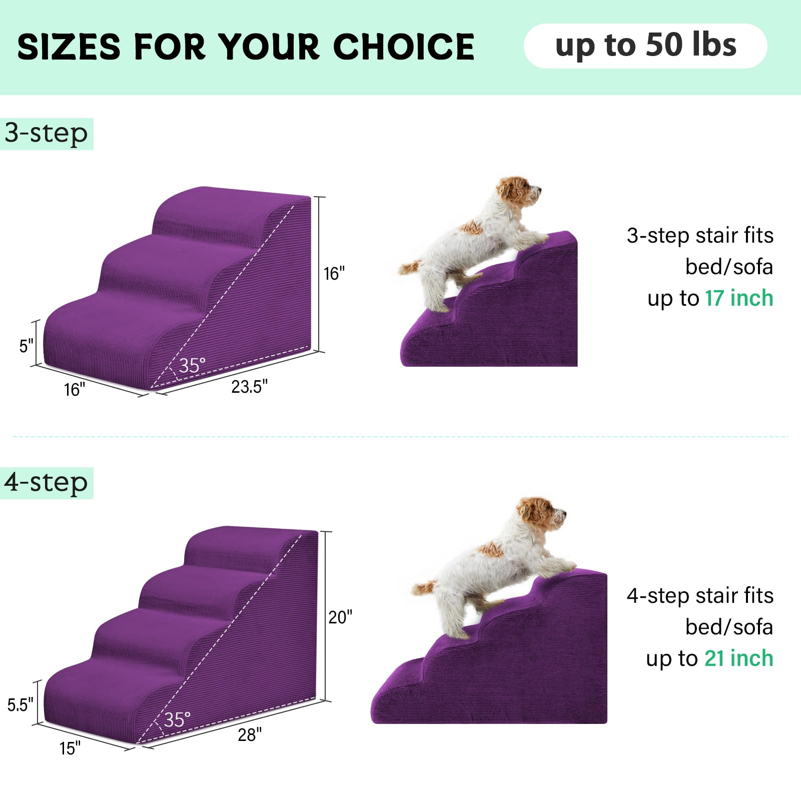 Mesa Lemon Dog Steps for Small Dogs, 4-Step Dog Ramp and Stairs for High Beds and Sofa, Non-Slip Pet Stairs Removable and Easy t