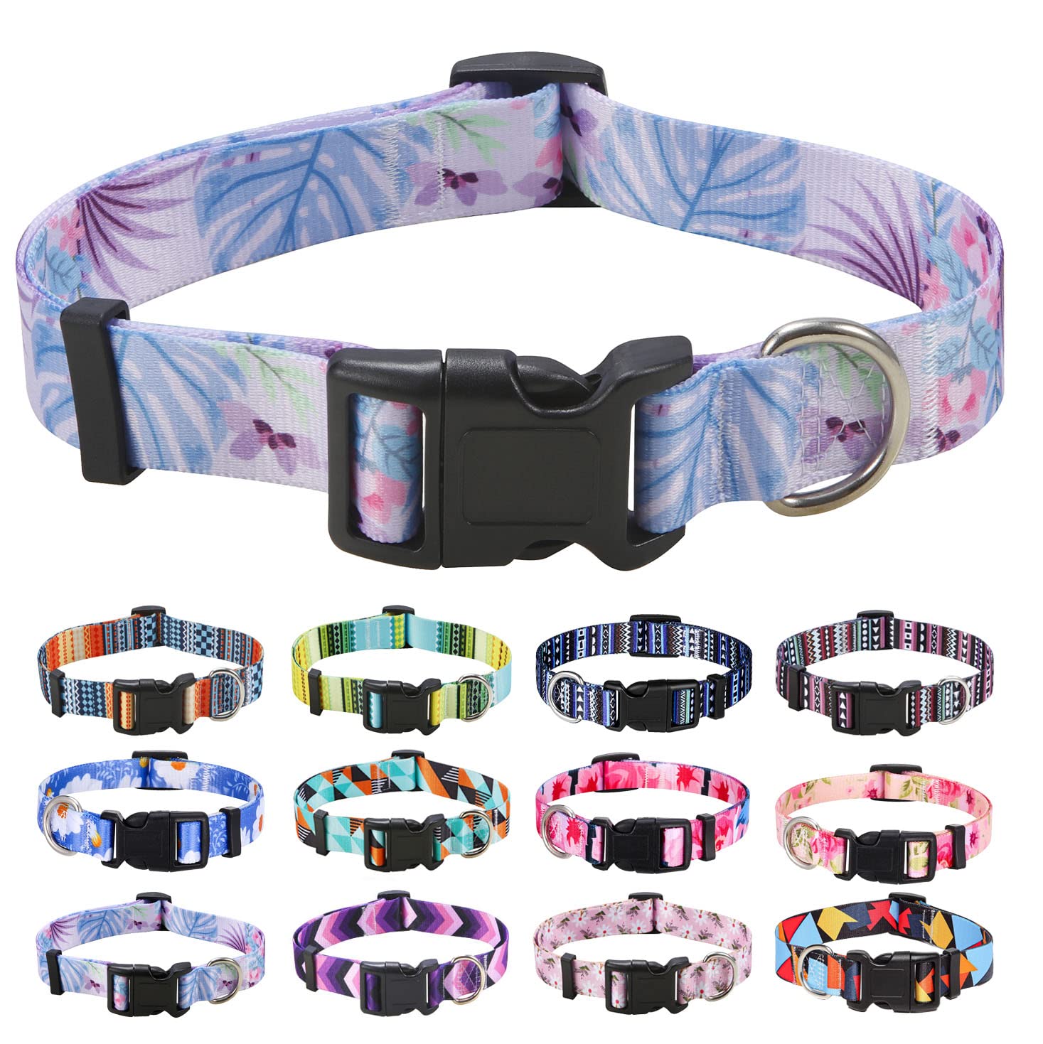 Mihqy Dog Collar With Bohemia Floral Tribal Geometric Patterns - Soft Ethnic Style Collar Adjustable For Small Medium Large Dogs (Purple Flower, S)