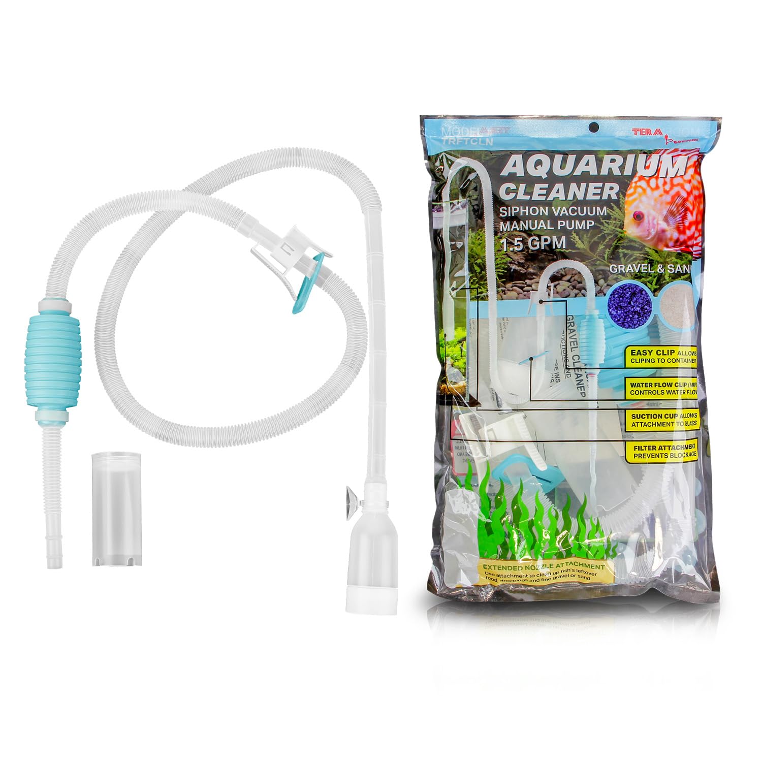 TERA PUMP 2 Pack Fish Tank Gravel Cleaner Siphon - Manual Water Pump for 10-20 Gallon Aquariums - BPA-Free Water Change Siphon H