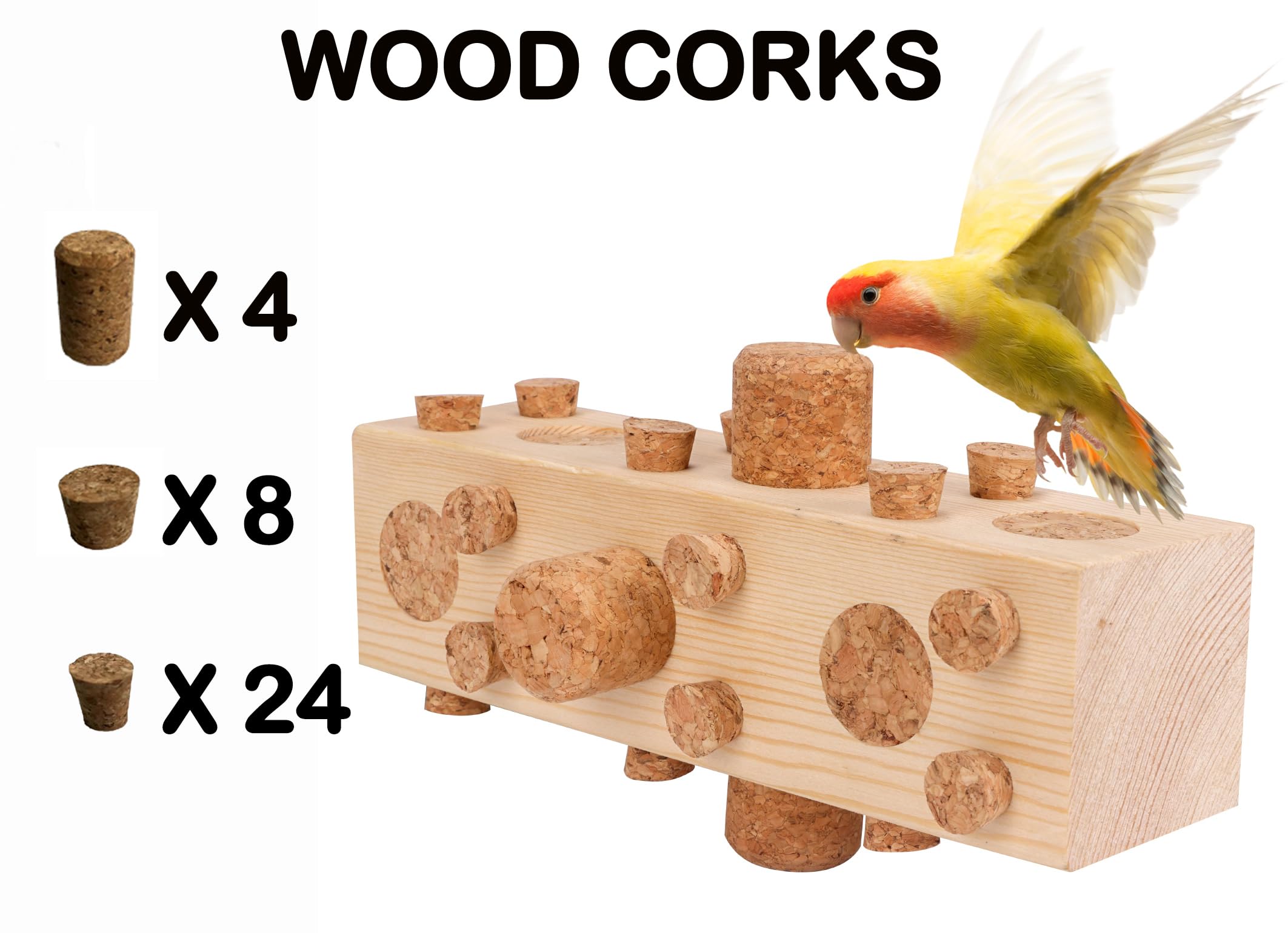 36Pcs Soft Corks With Parrot Chewing Toy Cage Perch Pine Wood Foraging Smart Toy For Small To Regular Size Parrot Cockatiel Bird