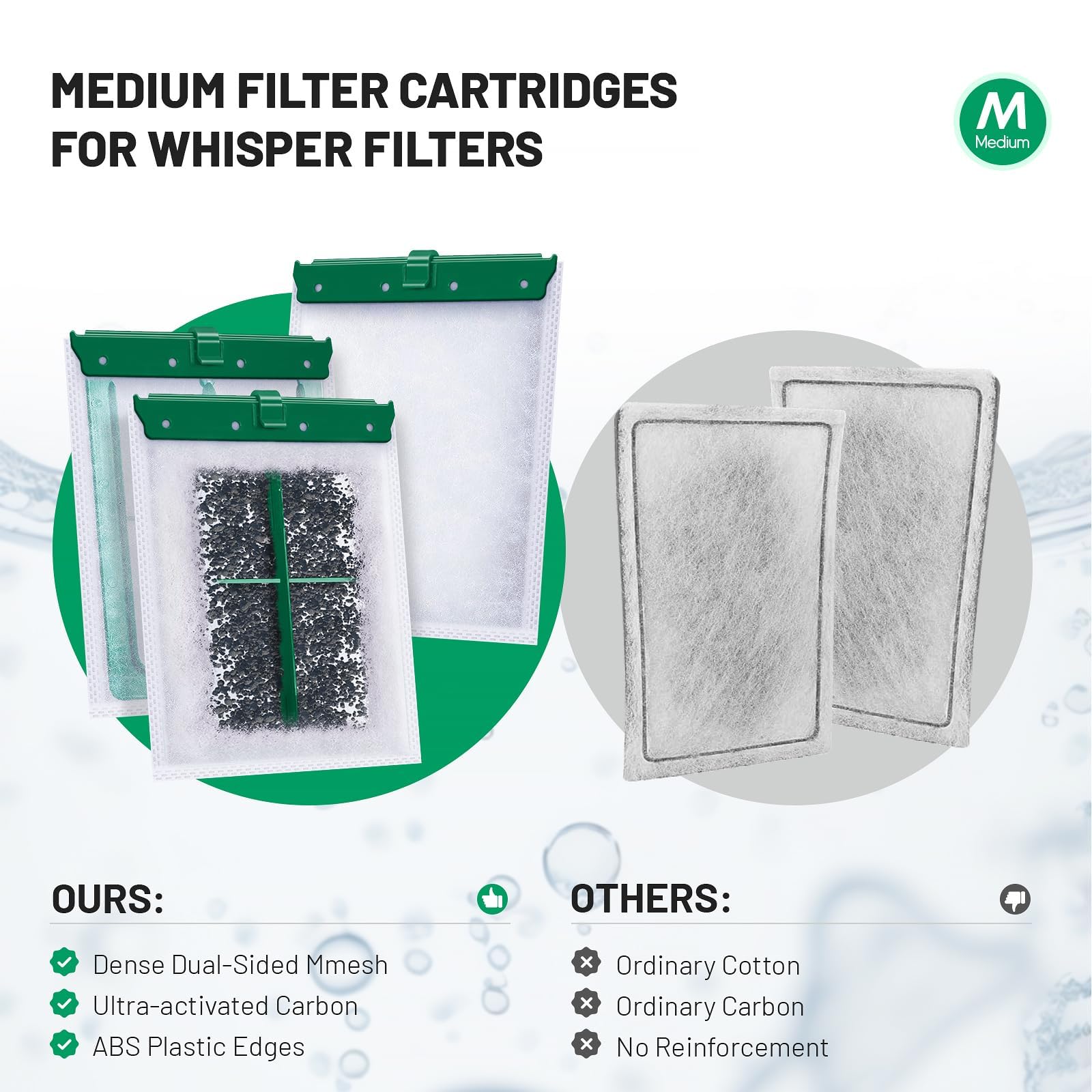 Esctabalt 10 Count Medium Filter Cartridges Compatible With Whisper Bio Bag Filters, Large Aquarium Filter Cartridge For Whisper