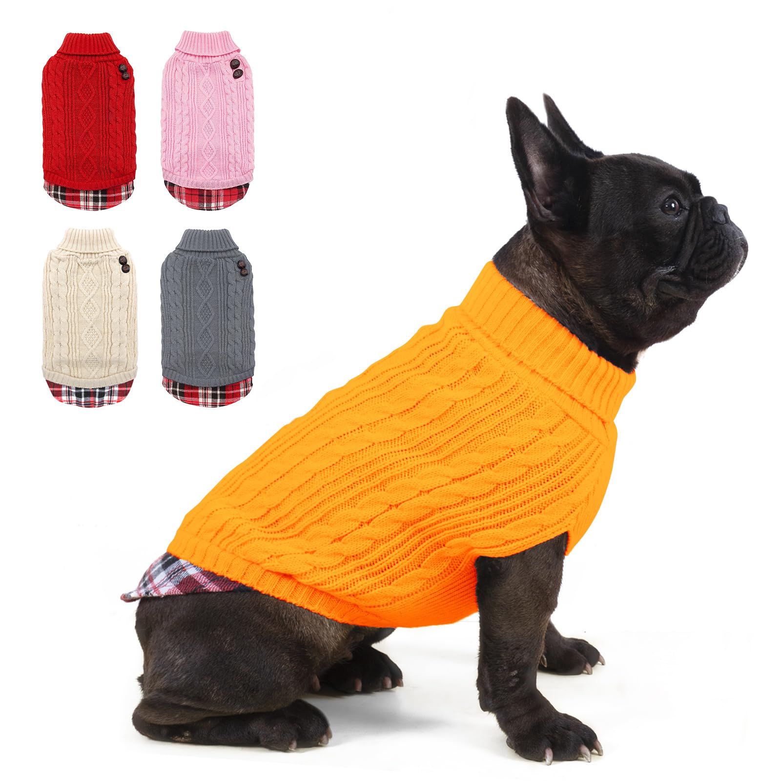 Kyeese Dog Sweater With Leash Hole For Small Medium Dogs Turtleneck Knitwear Pullover Warm Dog Clothes, Yellow, Xl