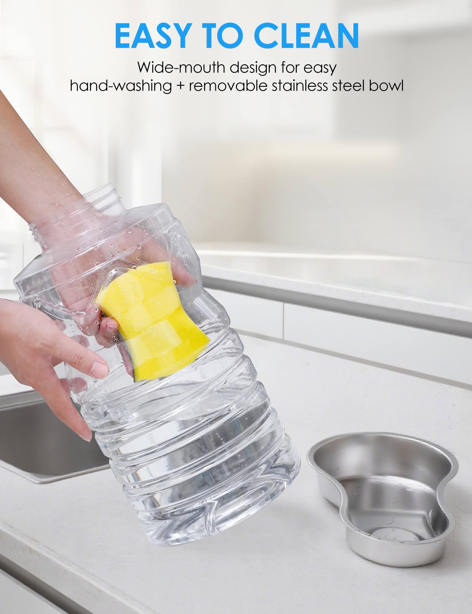 Heouvo 2.1 Gallon Automatic Dog Water Dispenser - Removable Stainless Steel Bowl, Gravity Refilling, Black, Model ADWD202507