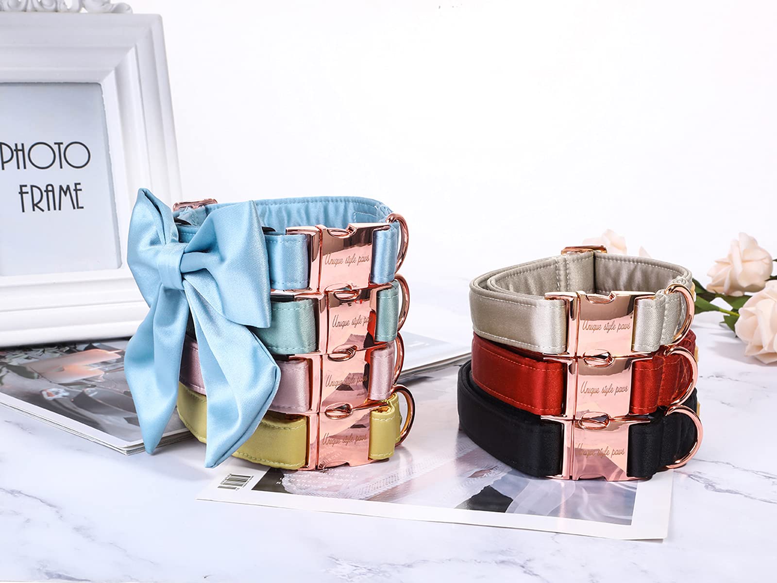 Unique Style Paws Silk Pink Color Dog Collar Adjustable Durable Dog Collar With Bow Wedding Bowtie Collar For Small Puppy And Cats