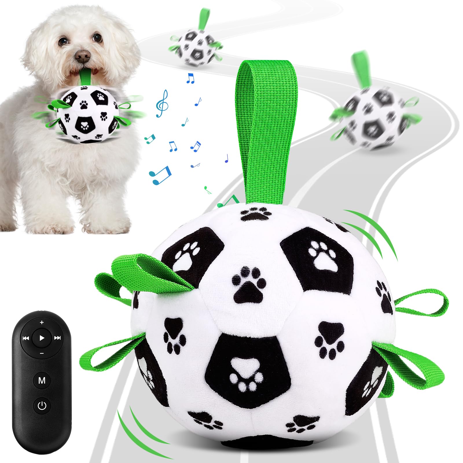 QDAN Interactive Dog Toys,Interactive Dog Ball,Dog Soccer Ball with Straps,Dog Toys to Keep Them Busy,Long-Range Remote Control,