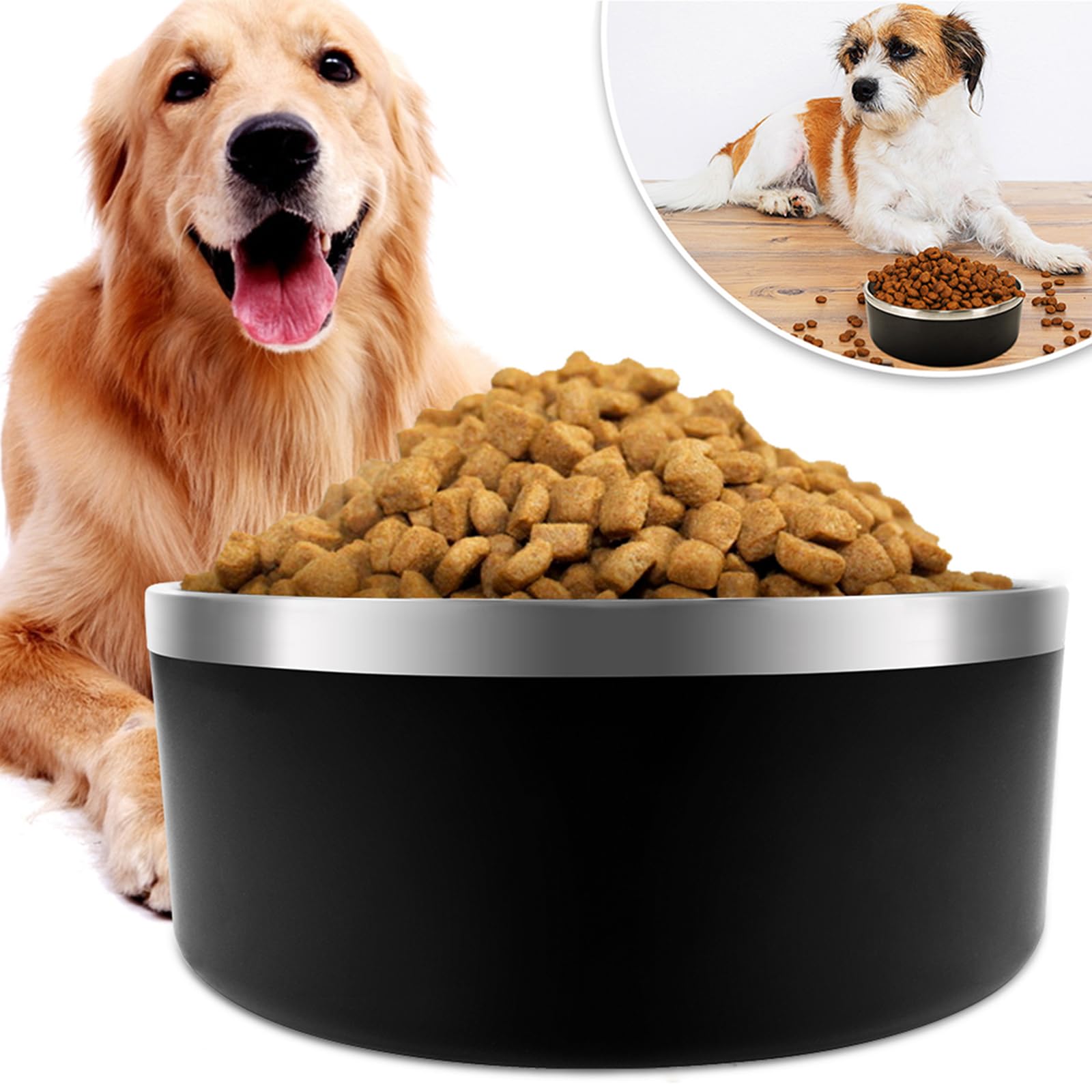 IKITCHEN Dog Bowl for Food and Water, 40 Oz Stainless Steel Pet Feeding Bowl, Durable Non-Skid Double Wall Insulated Heavy Duty 