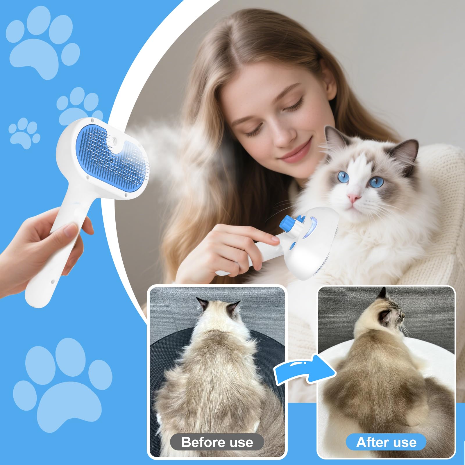 Pet Steam Brush for Dog & Cat - 3-in-1 Steam Grooming Brush for Shedding & Hair Removal - Pet comb leave-in serum with Mist for