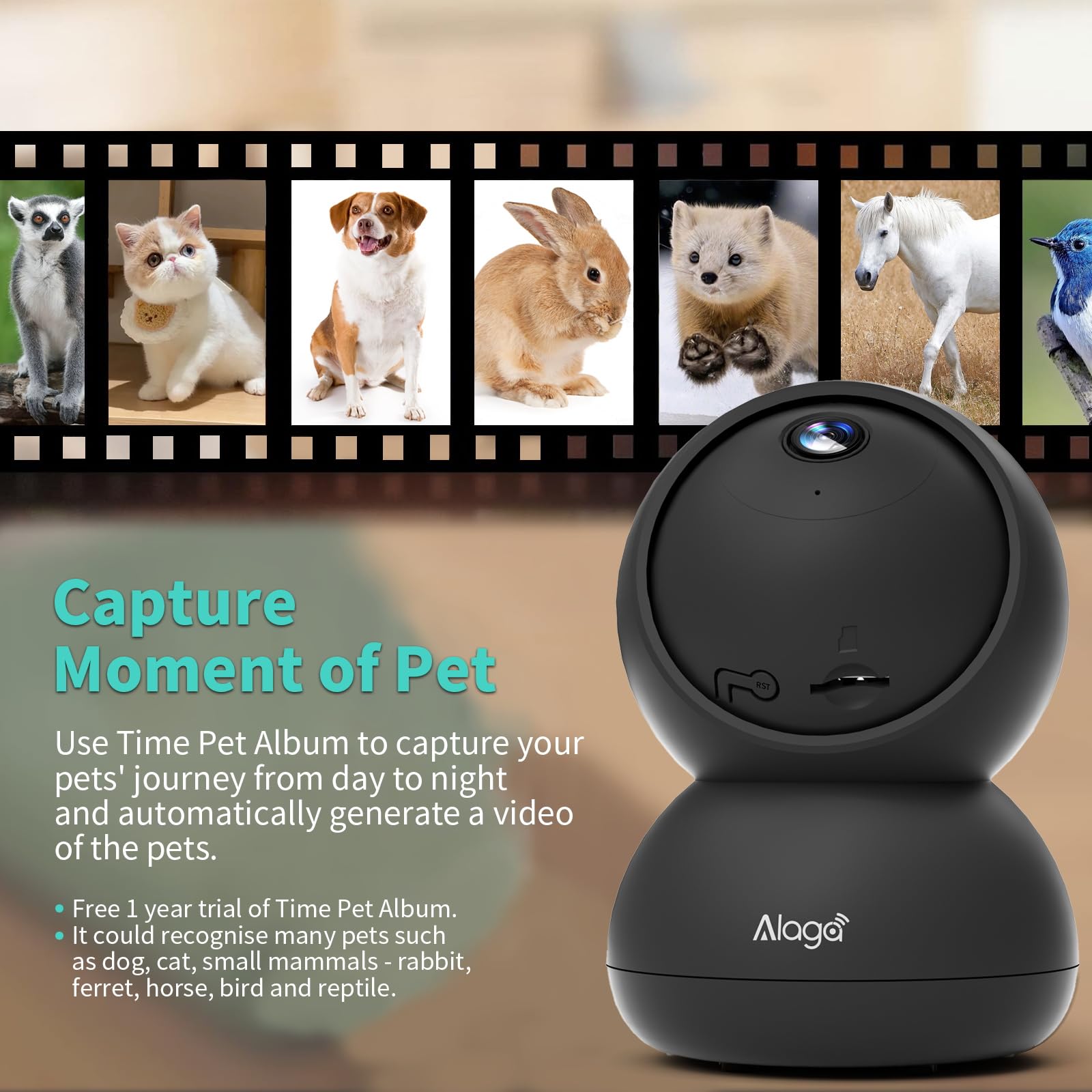 Alaga 3K Pet Camera, Dog Monitor with Phone App, 360 Pan/Tilt, Night Vision, Speaker, WiFi Cameras for Dog/Cat, Compatible with