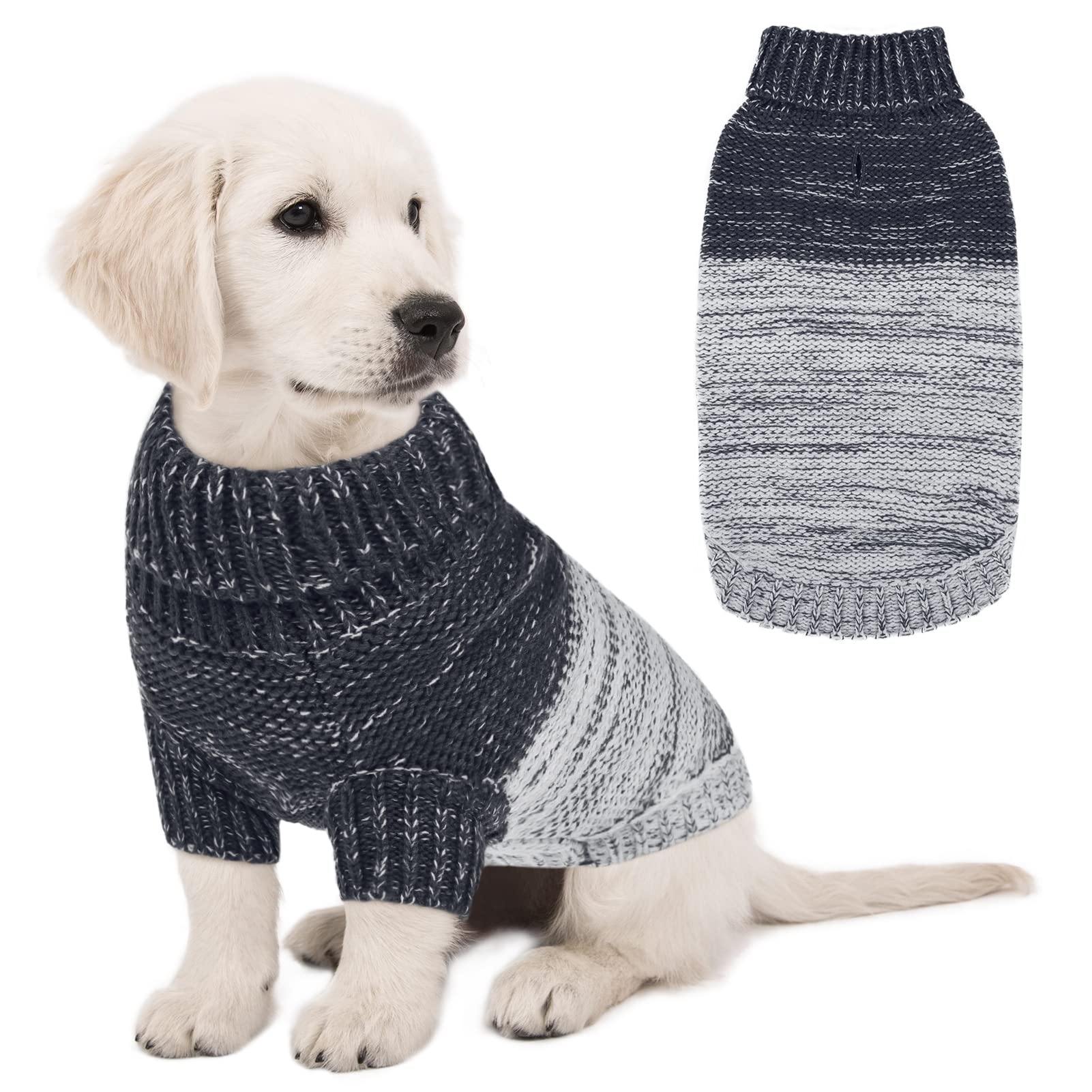 Queenmore Knitted Pullover Dog Sweater, Turtleneck Pet Cat Sweater, Cold Weather Puppy Sweater Stitching Knitwear With Leash Hole For Small Medium Dogs