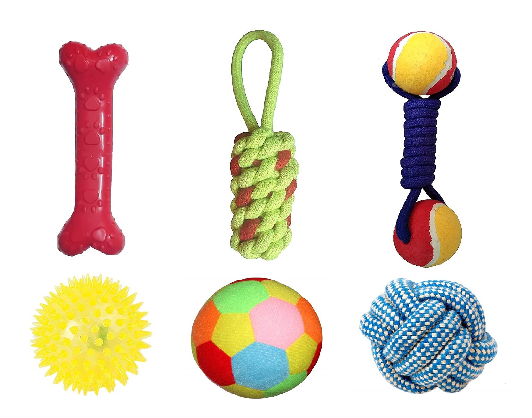 PSK PET MART Puppy and Dogs Chew Rope Squeaky Teether Ball Toys (Multicolour) Combo of 6
