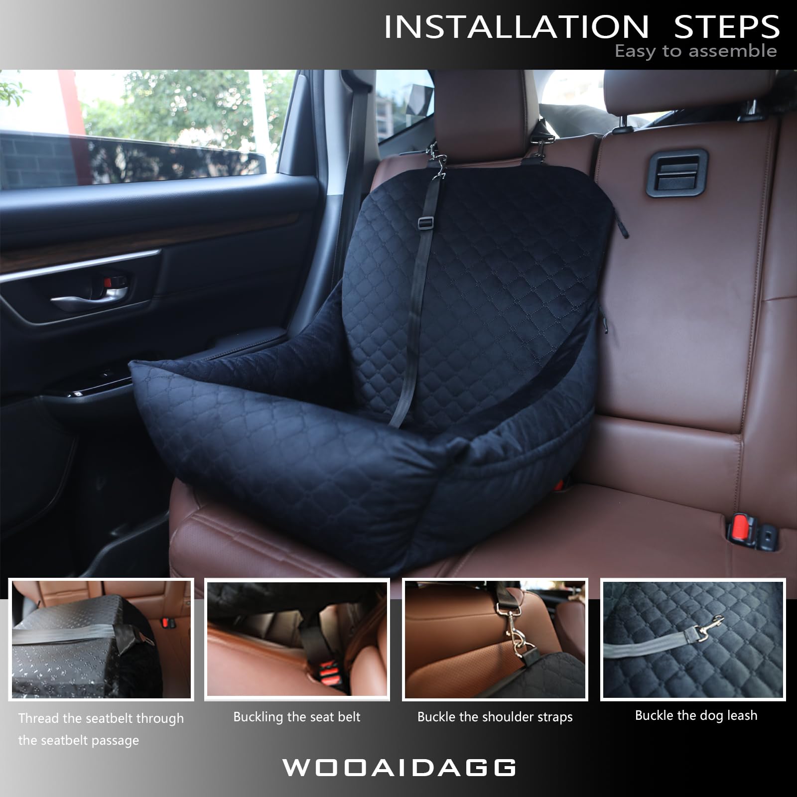 WOOAIDAGG Dog Car Seat,Easy to Install,Fully Detachable and Washable,2 Clip-On Safety Leashes and Storage Pockets,Covered Comfy