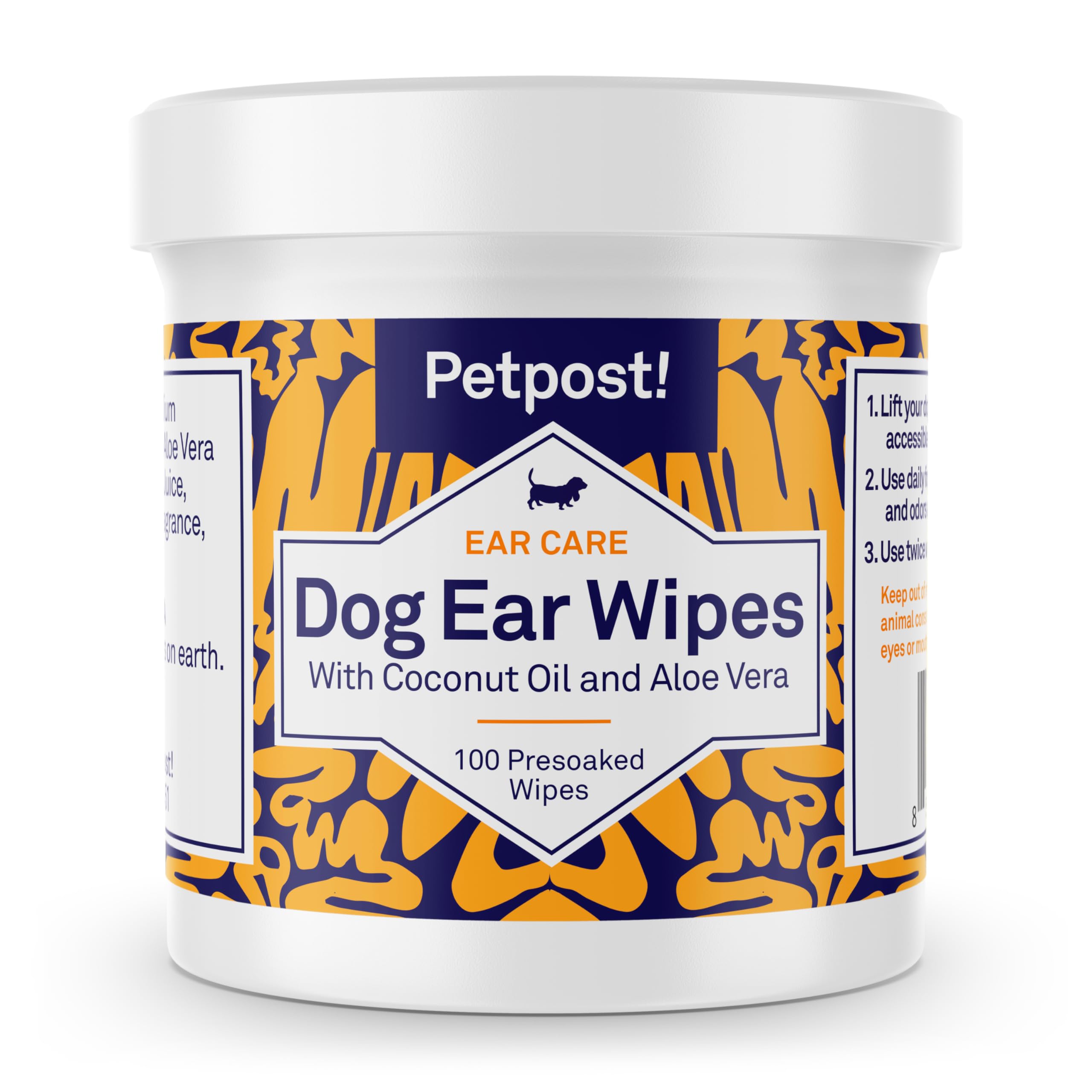 Petpost | Dog Ear Cleaner Wipes - Ultra Soft Cotton Pads In Coconut Oil Aloe Solution - Dog Ear Rinse & Cleanser 100 Ct.