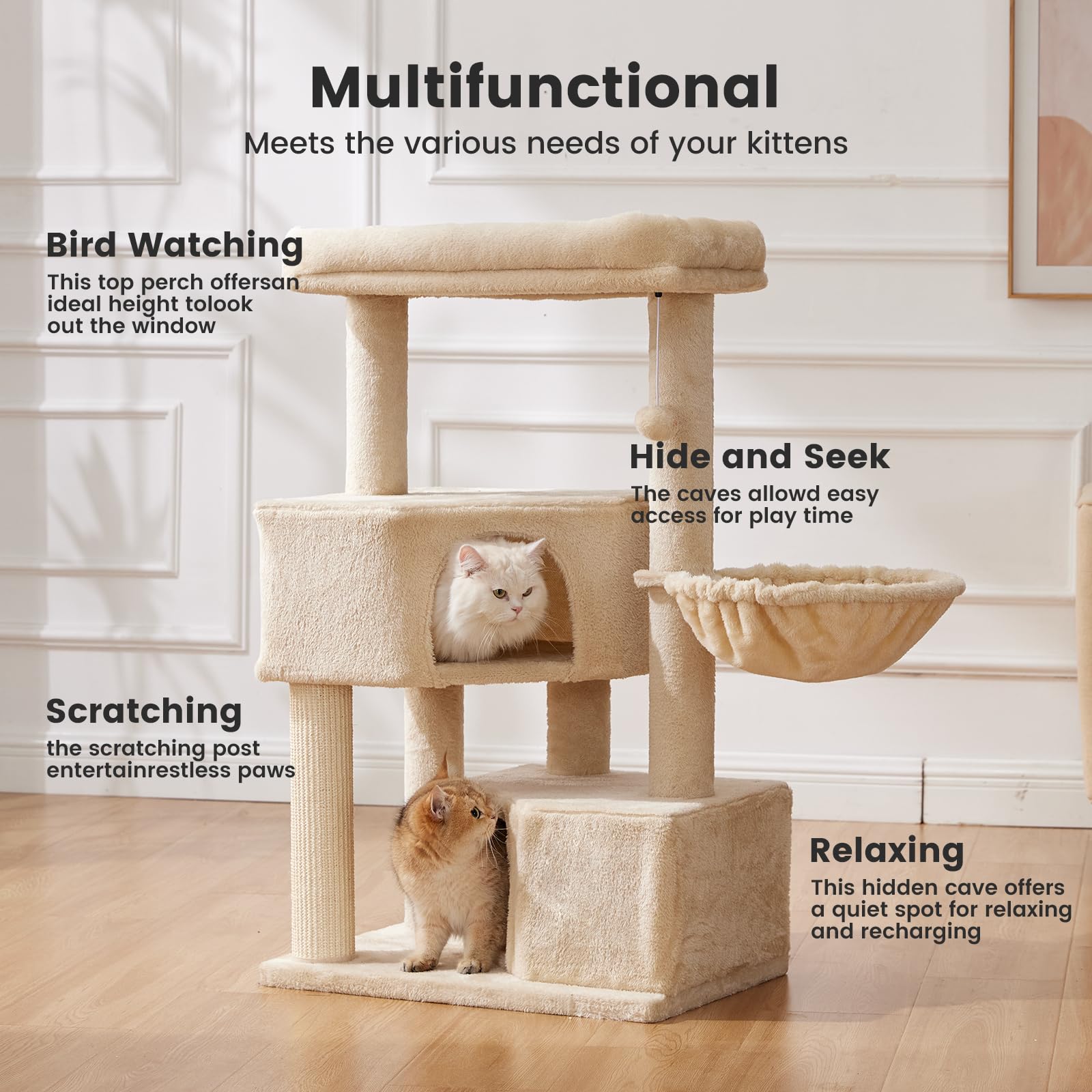 Gardner Pet 41'' Tall Cat Tree For Large Cats, Heavy Duty Cat Tower With 3.2In Posts & Washable Top Perches, Space-Saving Cat Fu