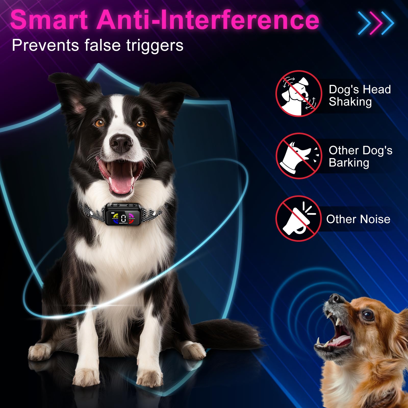 Bark Collar For Large Medium Dogs, Thunbest No Shock Bark Collar Rechargeable Dog Bark Collar With 8 Adjustable Sensitivity, Sma