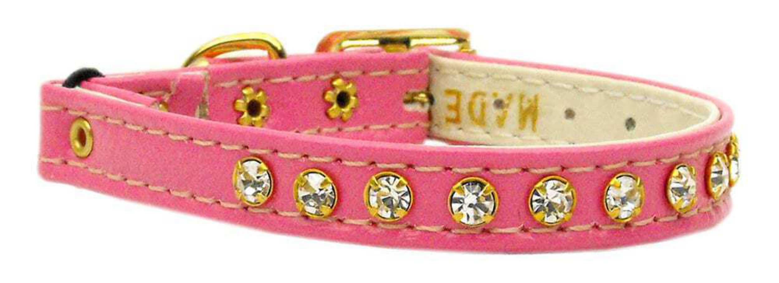 Cat Safety with Band Collar, One Row Clear Crystal Pink 12