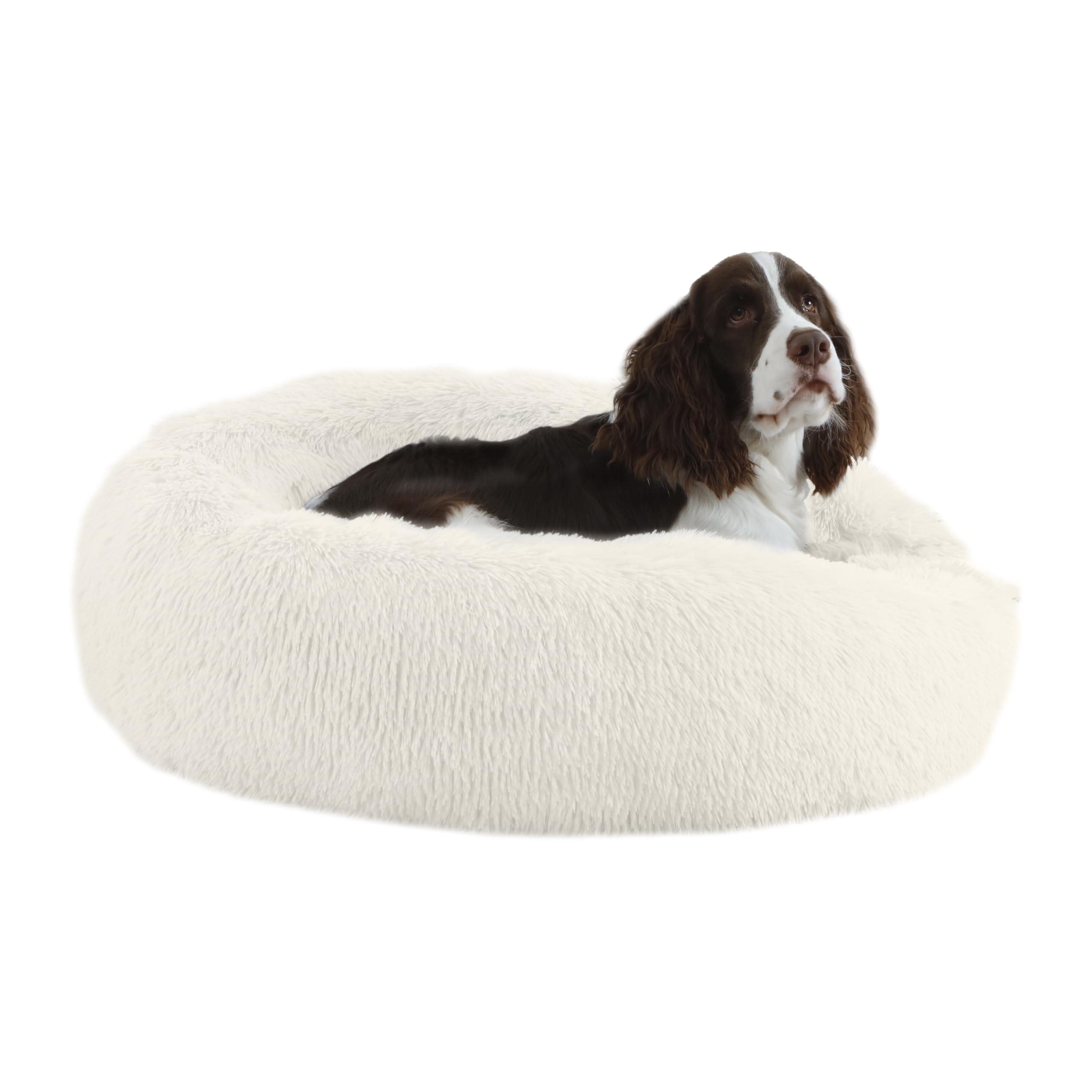 Bunlitent 30'' Inch Calming Dog Bed, Anti-Anxiety Donut Small Medium Dog Bed, Warming Cozy Soft Cute Round Washable, Marshmallow