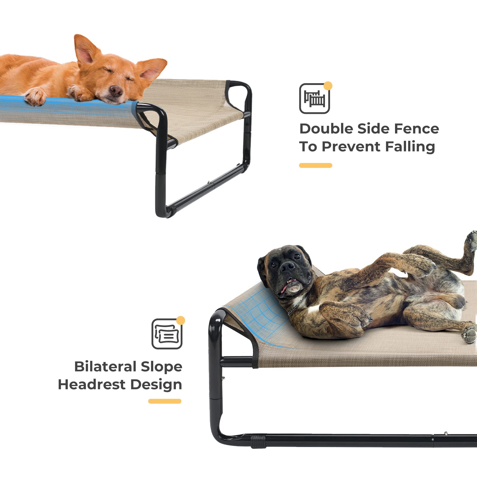 Veehoo Original Cooling Elevated Dog Bed, Outdoor Raised Dog Cots Bed For Large Dogs, Chew Proof Standing Pet Bed With Washable Breathable Mesh, No-Slip Feet For Indoor Outdoor, Xx-Large, Beige Coffee