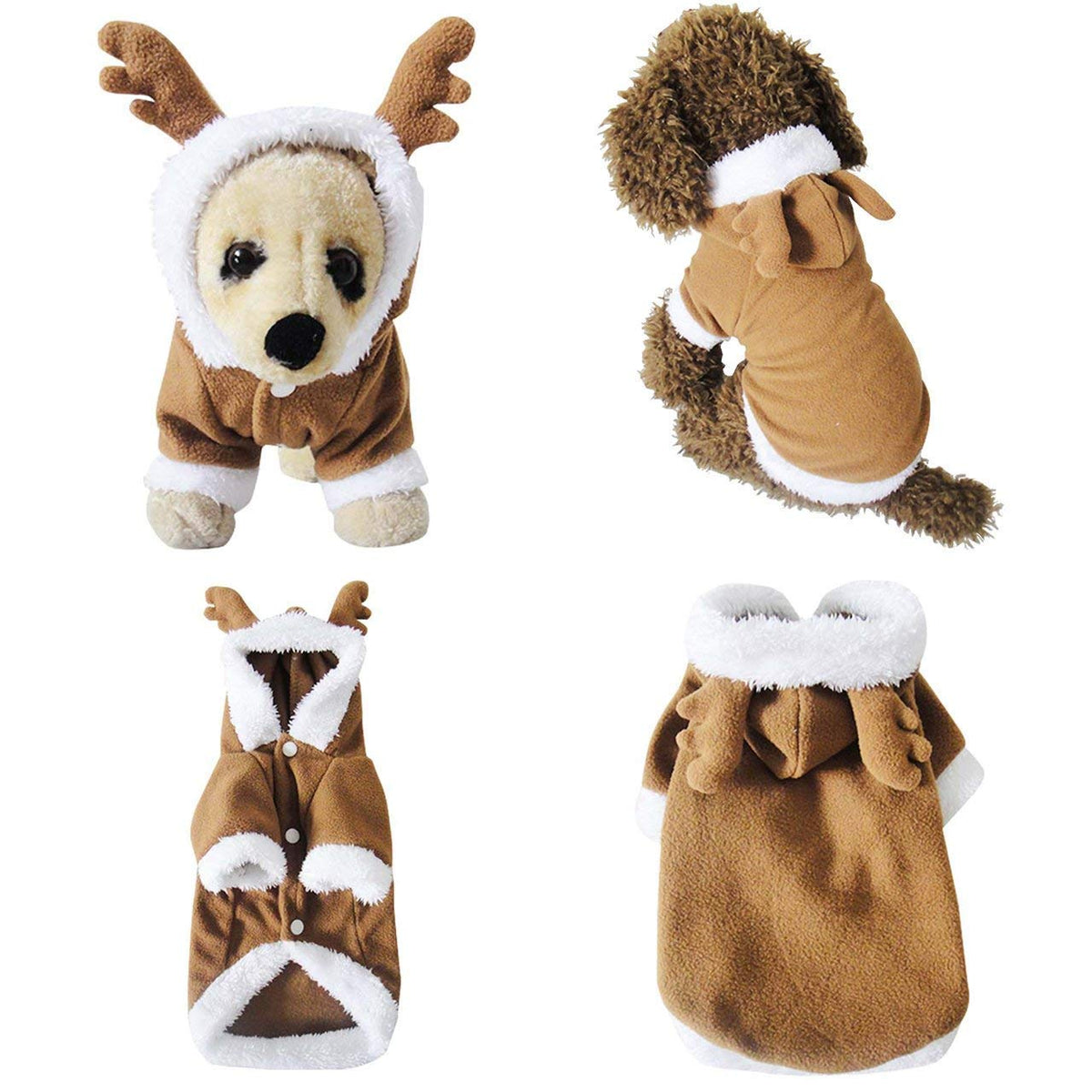 Mogoko Dog Cat Christmas Reindeer Costume, Funny Pet Elk Cosplay Dress, Puppy Fleece Outfits Warm Hoodie Xmas Apparel Clothes (L Size)