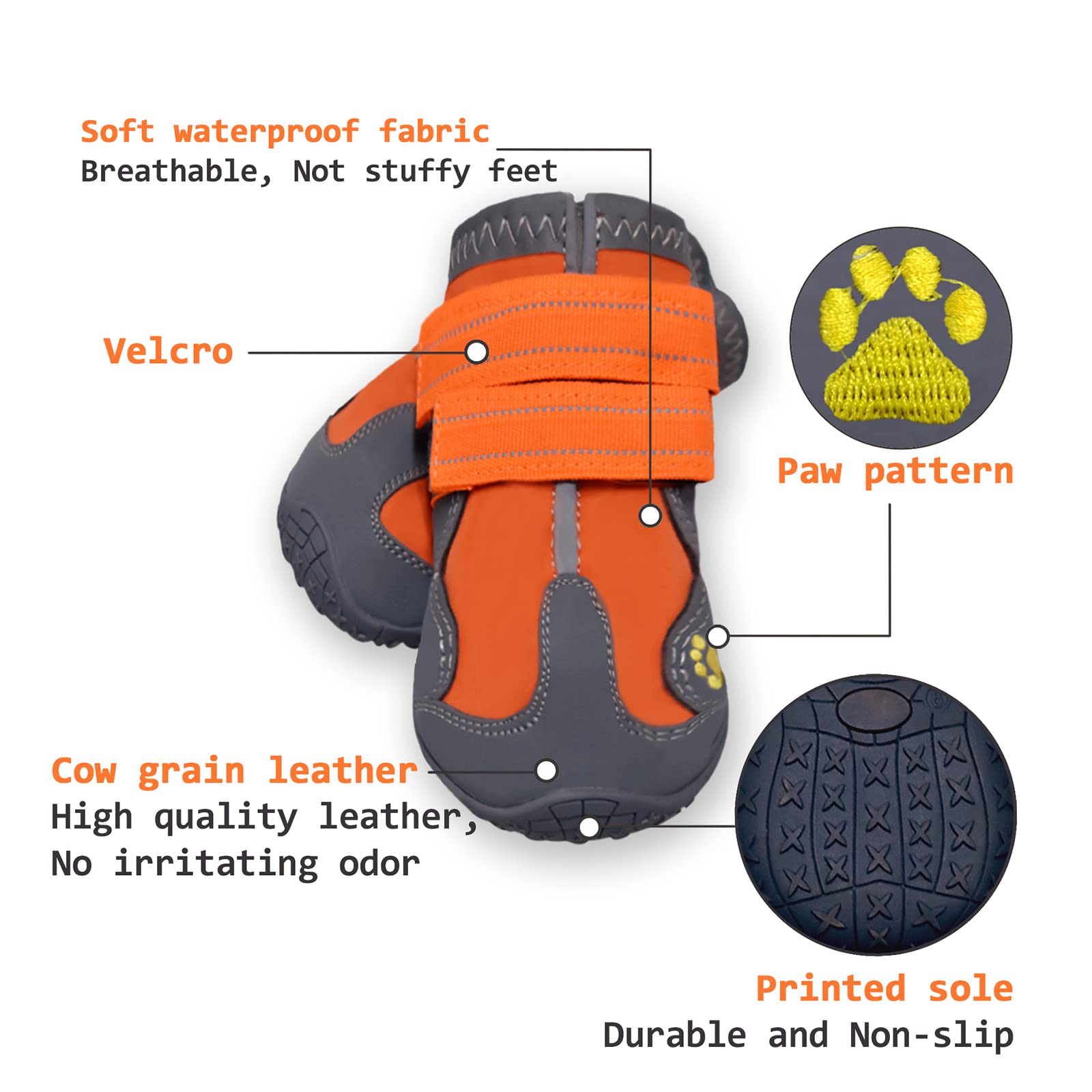 Xsy&G Dog Boots,Waterproof Dog Shoes,Dog Booties With Reflective Strips Rugged Anti-Slip Sole And Skid-Proof,Outdoor Dog Shoes F