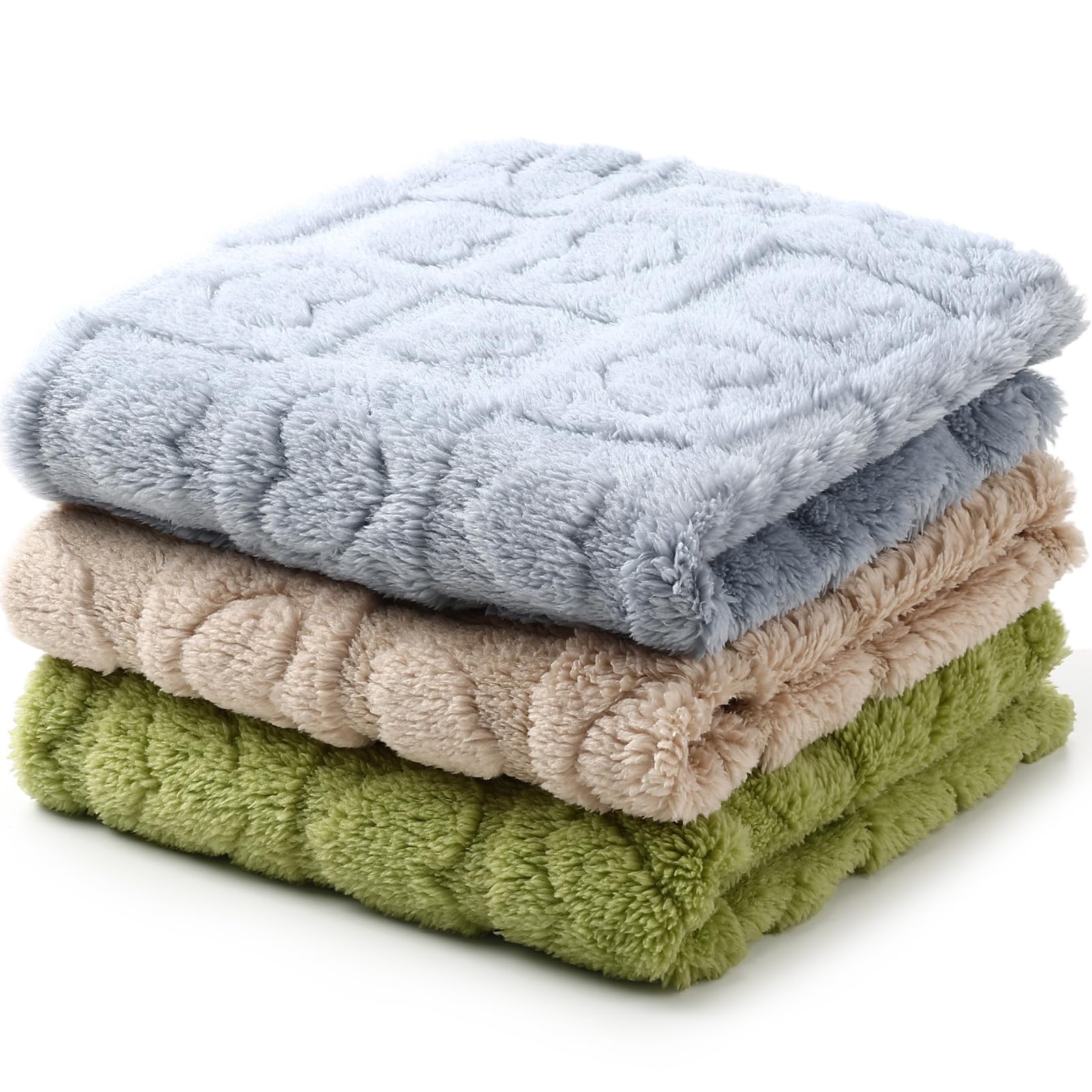 Tegeme 3 Pcs Small Dog Blanket 280 GSM Washable Pet Bed Cover Soft Fluffy Puppy Blanket 3D Textured Heart Checkered Pattern Flee