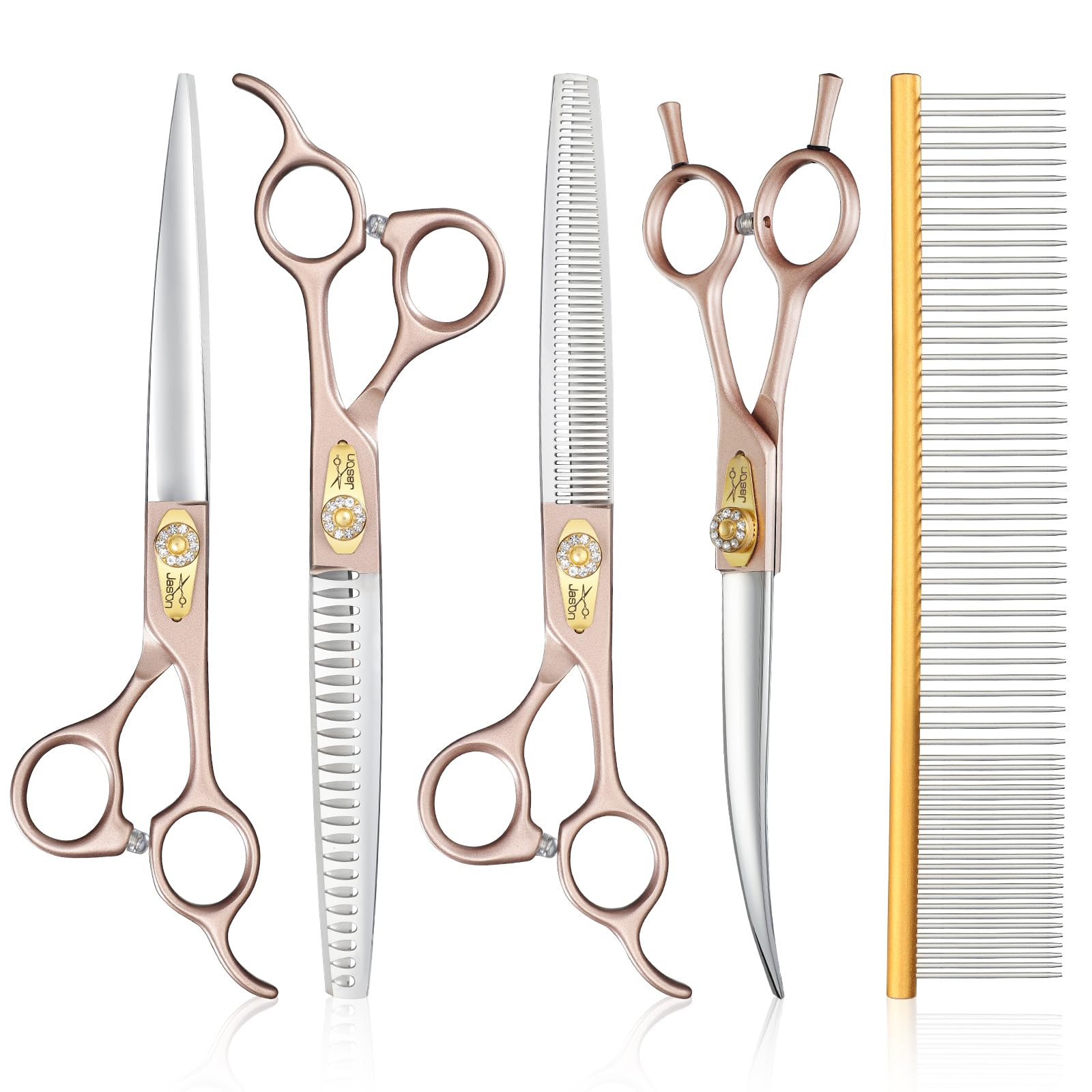 Jason Dog Grooming Scissors Kit, Professional 6 In 1 Dog Scissors Sharp Shears Set - 7.5'' Thinning, Chunker, Straight, Curved S