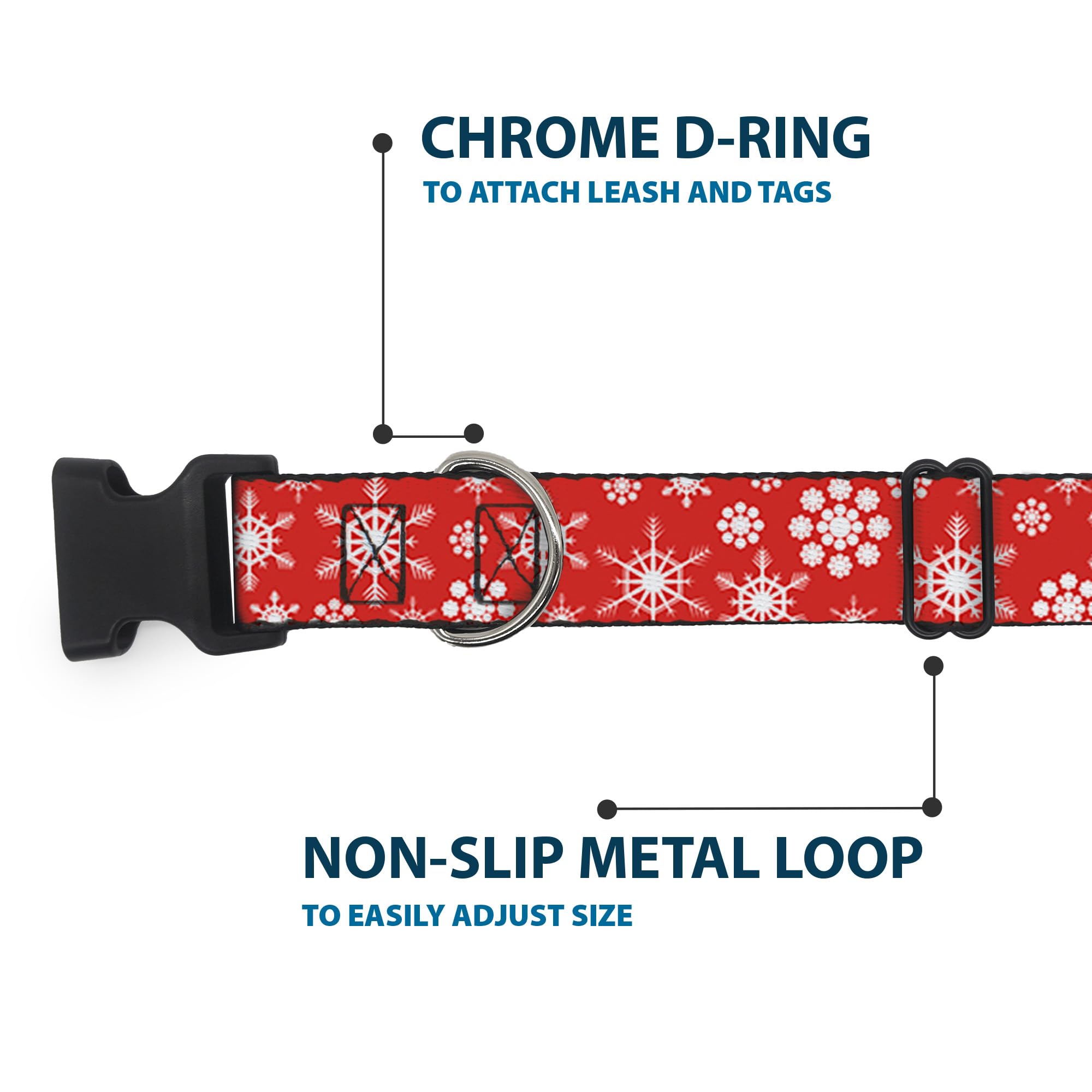 Buckle-Down 18-32 Snowflakes Red/White Plastic Clip Collar, Wide Large