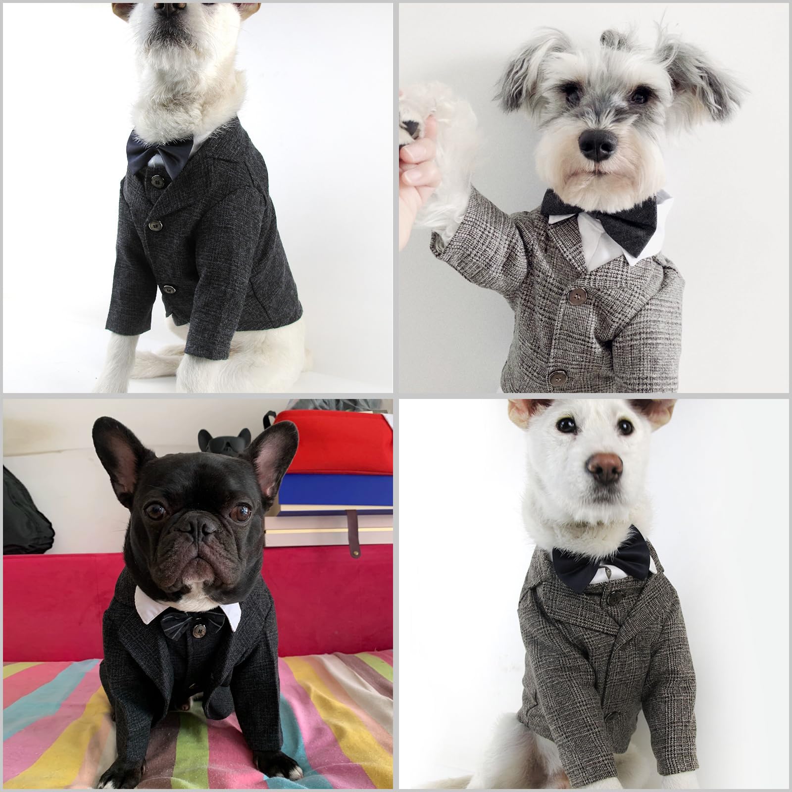 Tqflow Dog Clothes Pet Plaid Suit Dog Tuxedo Costumes, Formal Gentleman Apparel Vest, Wedding Party Birthday Wear French Bulldog