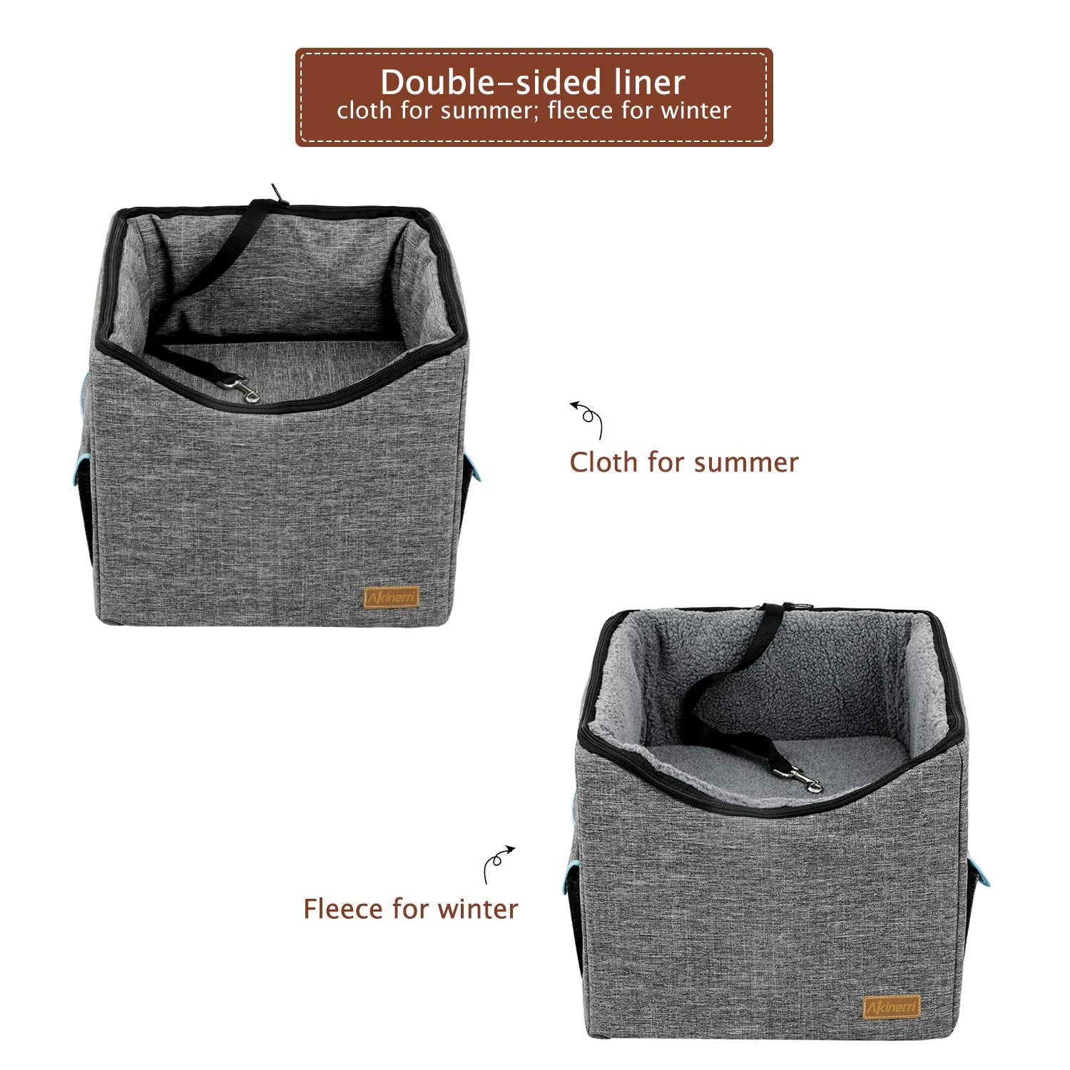 Dog Car Seat For Small/Medium/Large Dog, Soft & Comfortable Large Capacity Pet Booster Car Seat With Clip-On Safety Leash (Medium, Grey)