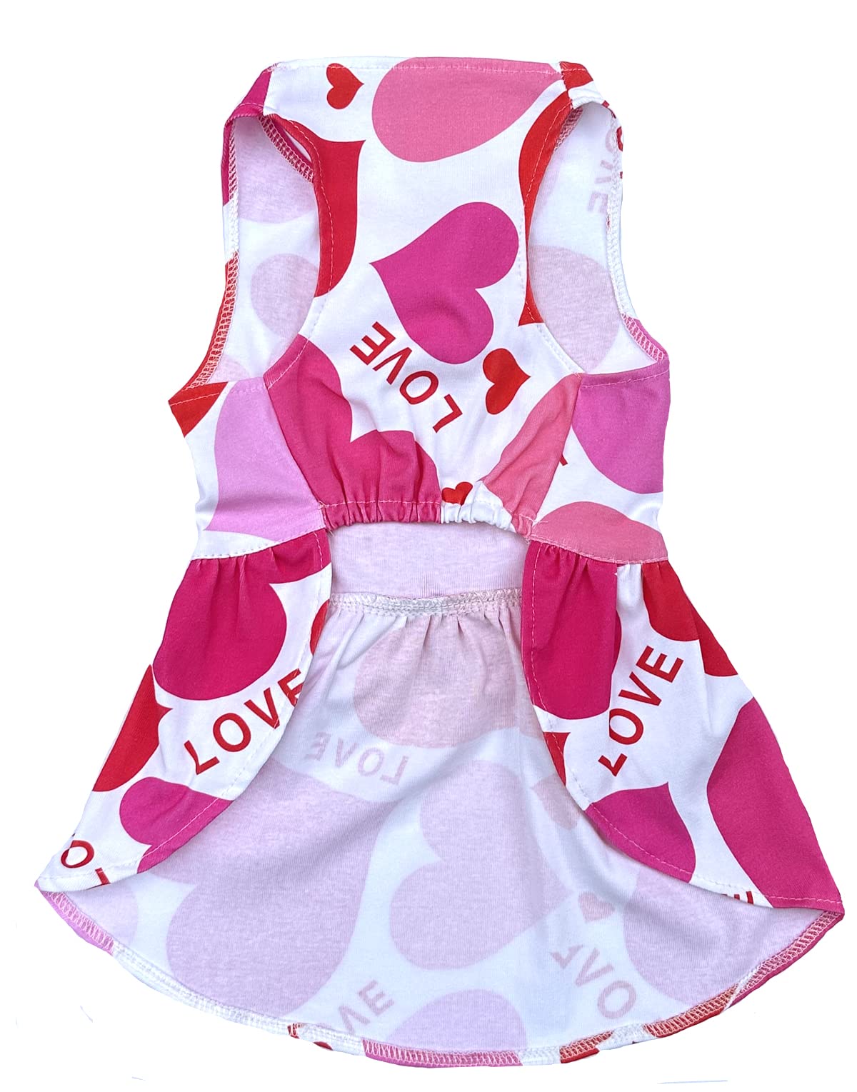 Valentines Day Love Heart Cat Dress, Dog Valentine Dresses Clothes For Small Dogs Girl, Pink Small (S) 12'' Back