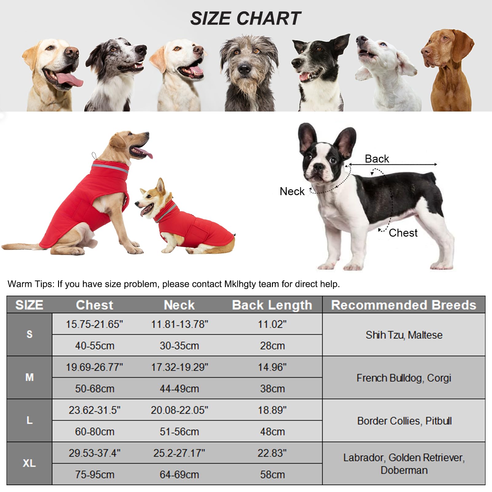 Mklhgty Dog Coat, Waterproof Dog Jacket Dog Winter Coat Dog Cold Weather Coats, Warm Windproof Dog Snow Jacket Clothes, Reflecti