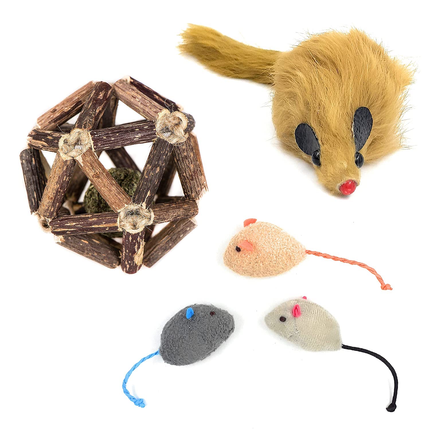 Rvpaws Cat Ball Vine Sticks Catnip Exquisite Ball Pet Biting Toy Teeth Care With Plush Toy Mouse  Medium