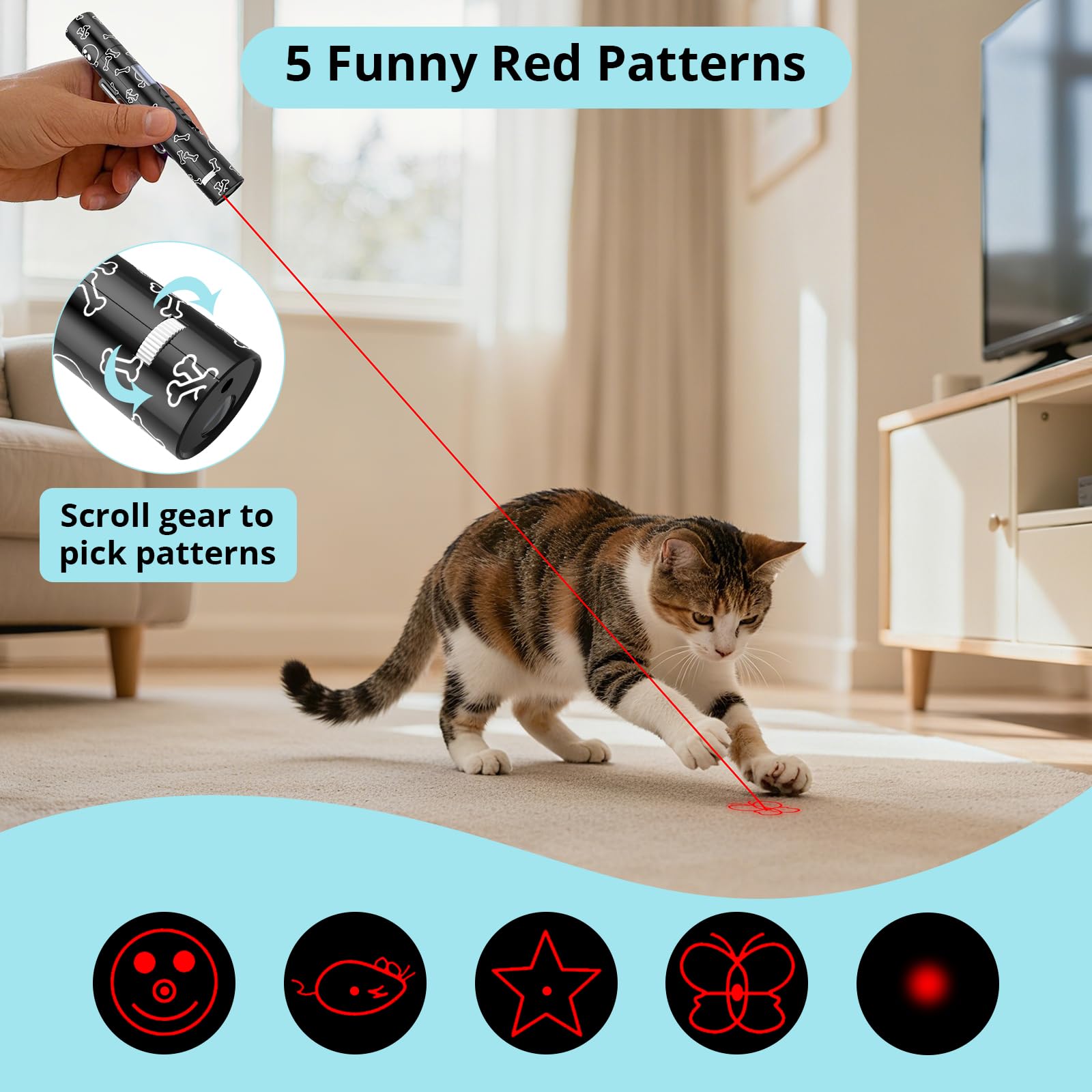 Waputne Interactive Cat Toys with 7 Adjustable Mode, Battery Level Display Screen,USB Rechargeable & Portable - Cat Toy for Indo