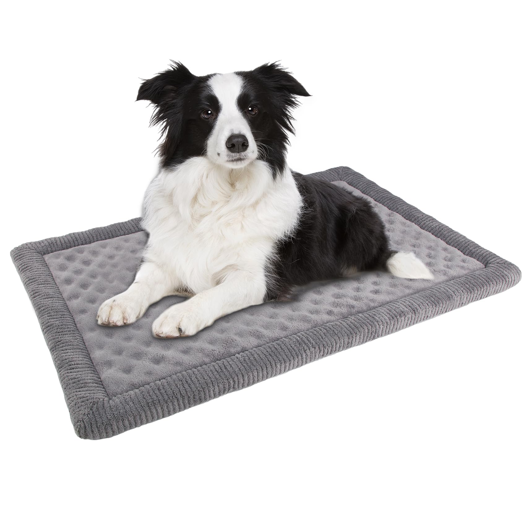 Pagged Large Dog Crate Pad 36 Inch Gray Memory Foam Dog Kennel Bed Soft Flannel Washable Anti Slip Puppy Sleeping Mat,Grey