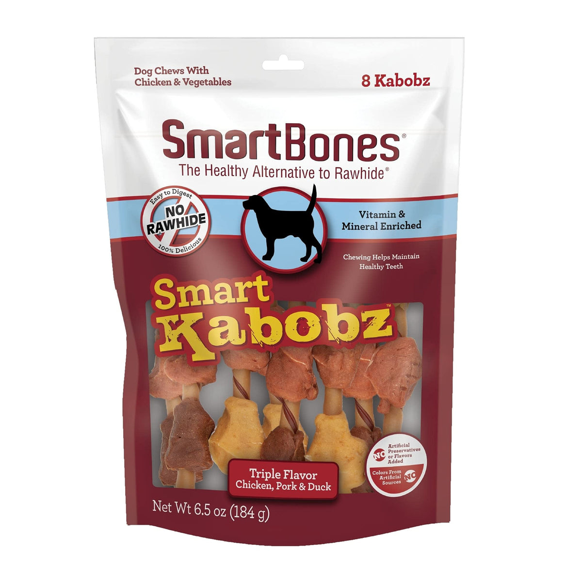 Smartbones Smart Kabobz, Rawhide-Free Chews For Dogs, Made With Real Chicken, Pork And Duck, 8 Count