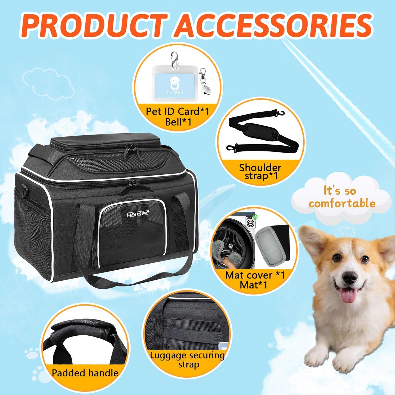 Petskd Top-Expandable Pet Carrier 17X11X9.5 Inches Alaska Airline Approved, Soft-Sided Carrier For Small Cats And Dogs With Locking Safety Zippers And Anti-Scratch Mesh(Black)