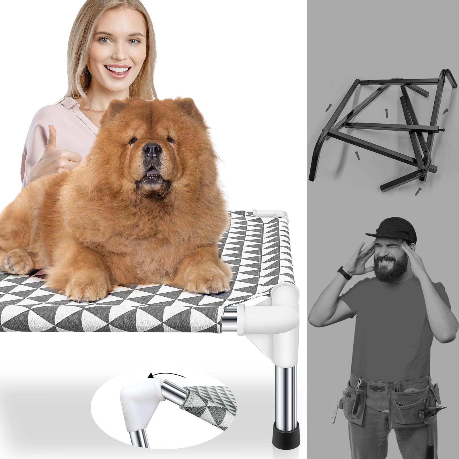 Kuntrust Elevated Outdoor Dog Bed, Medium Size, Cotton Material, Non-Slip Feet, Fits Up To 70Lbs