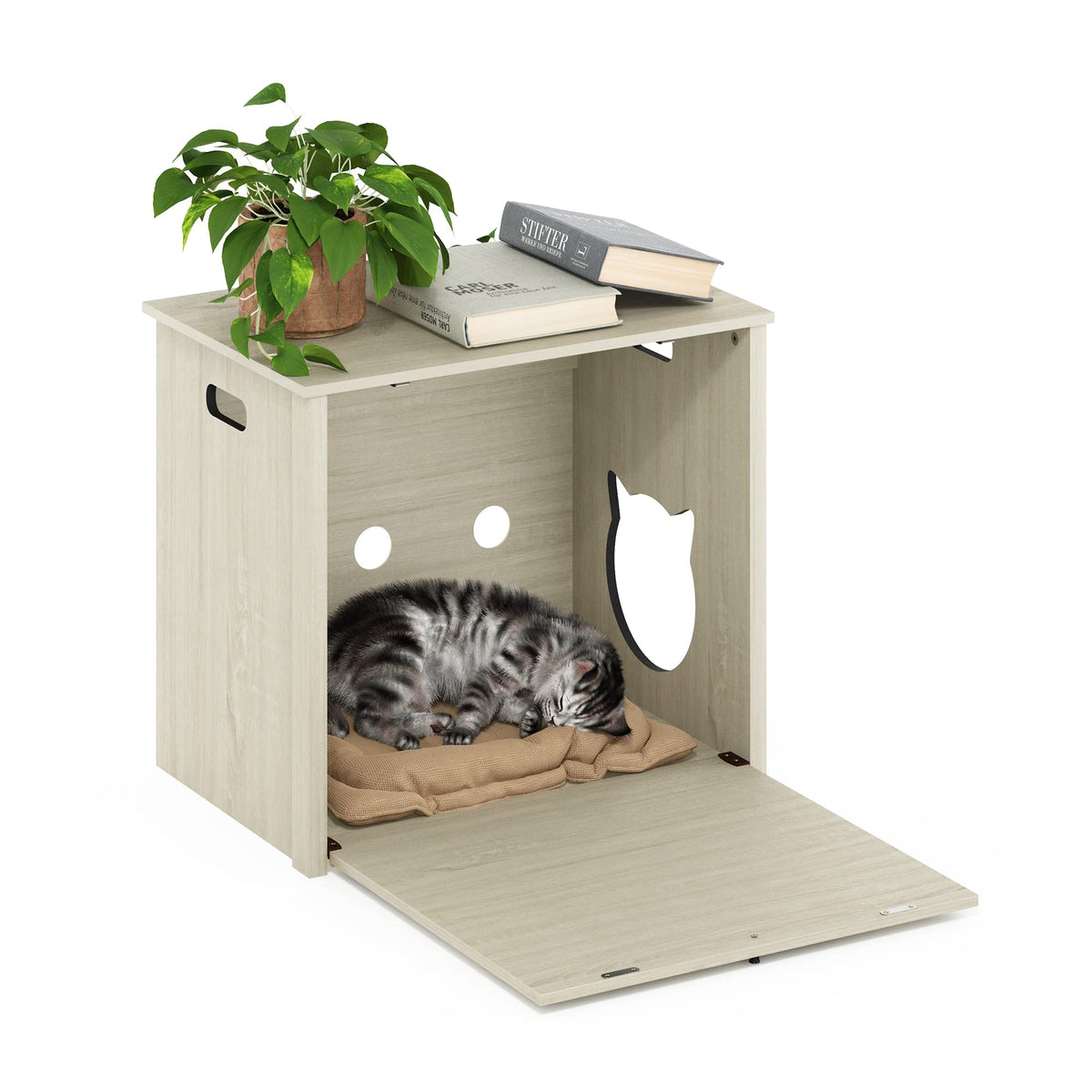 Furinno Peli Small Cat Litter Box Enclosure with Single Door, White Wa ...