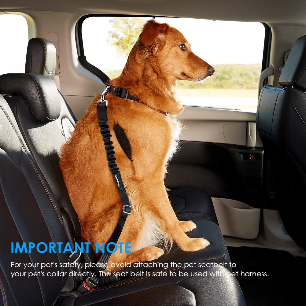 URPOWER 2 Pack Dog Seat Belt, Retractable Dog Car Harness Adjustable Pet Safety Belt with Elastic Bungee Buffer, Heavy Duty & Du