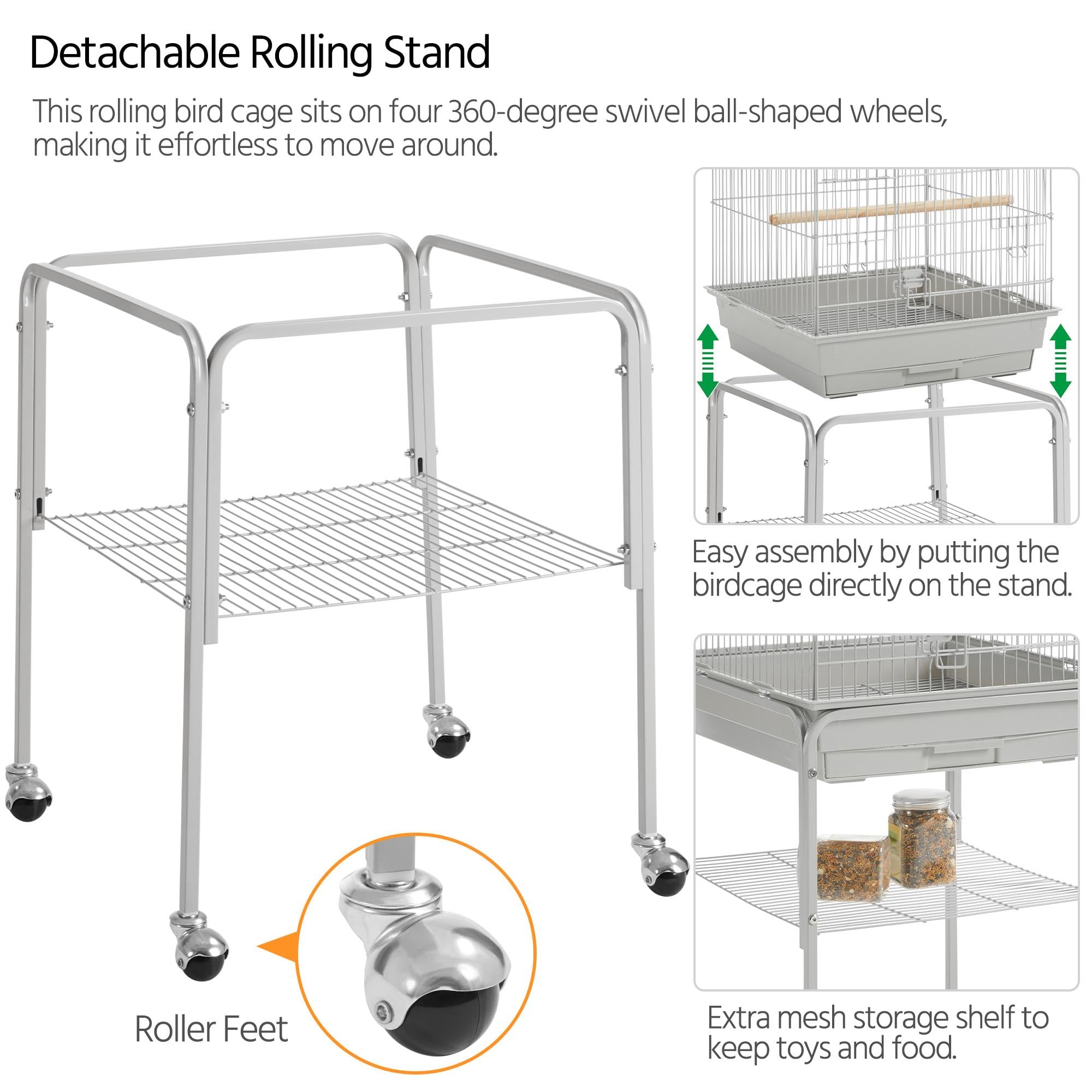 Yaheetech 53.5'' Metal Bird Cage Open Top Parrot Cage W/Stand For Parakeets Cockatiel Canary Quaker Budgies