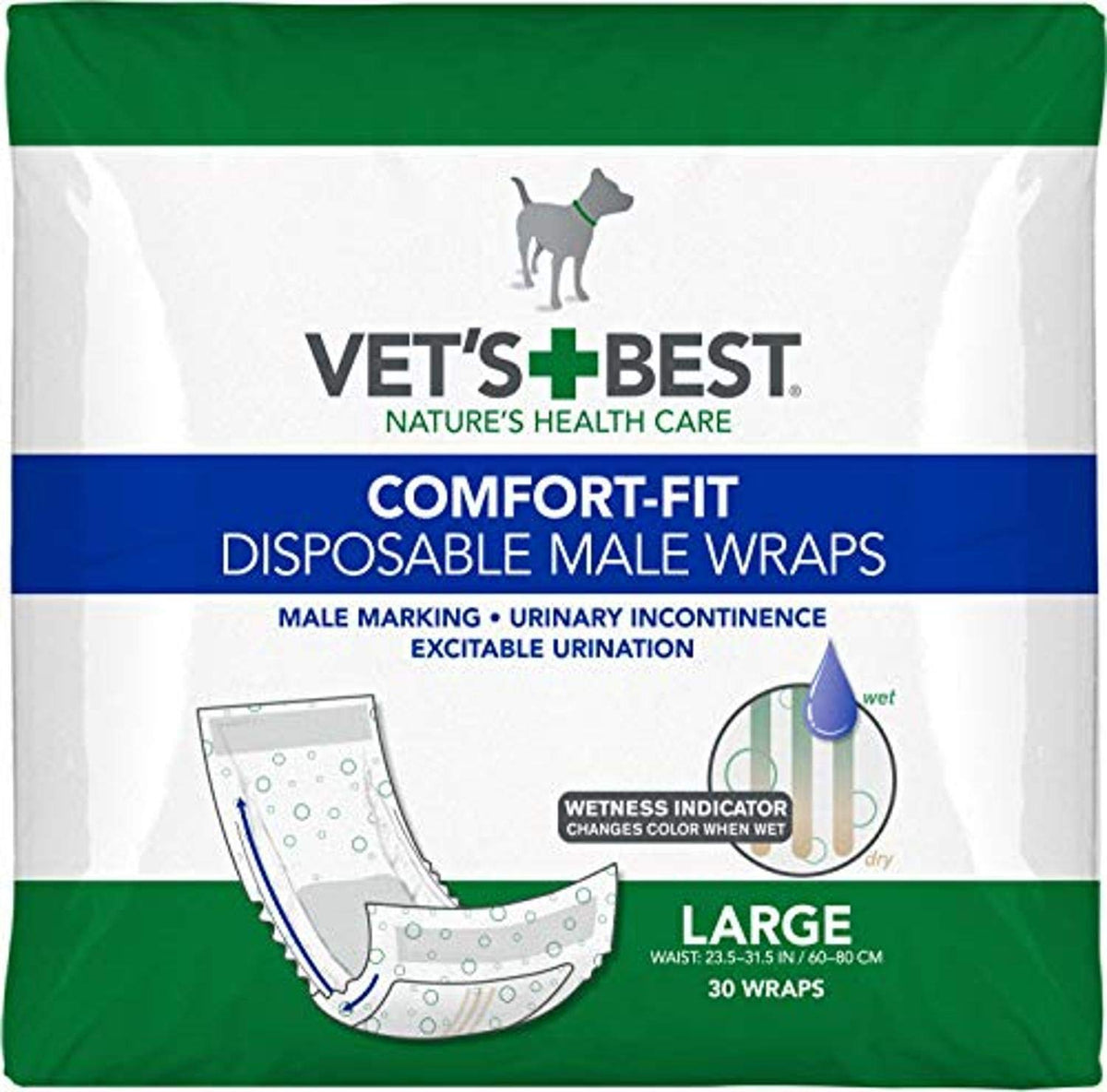 Vet’S Best Comfort Fit Disposable Male Dog Diapers | Absorbent Male Wraps With Leak Proof Fit | Large, 30Count,White