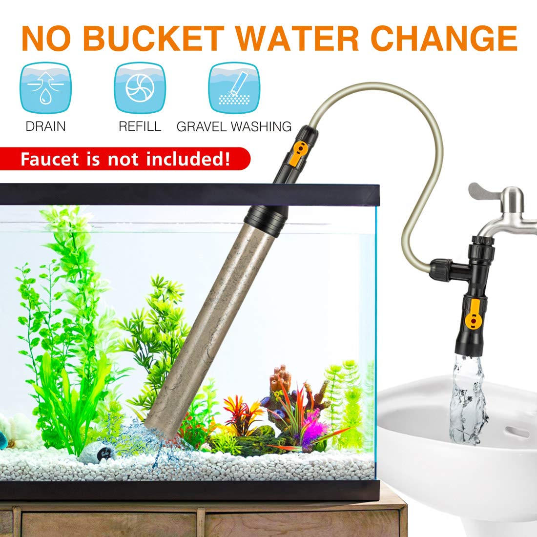 Hygger Bucket-Free Aquarium Water Change Kit Fish Tank Auto Siphon Pump Gravel Cleaner Vacuum Tube With Long Hose Water Changer