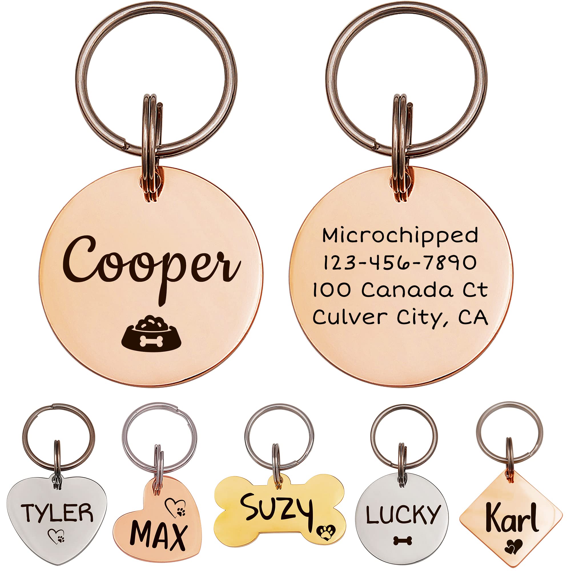 Anavia Pet Id Tags, Personalized Icon Name Dog Tag Cat Tag, Glossy Stainless Steel Color Plated Dog Collar Tag (Large, Round Sha