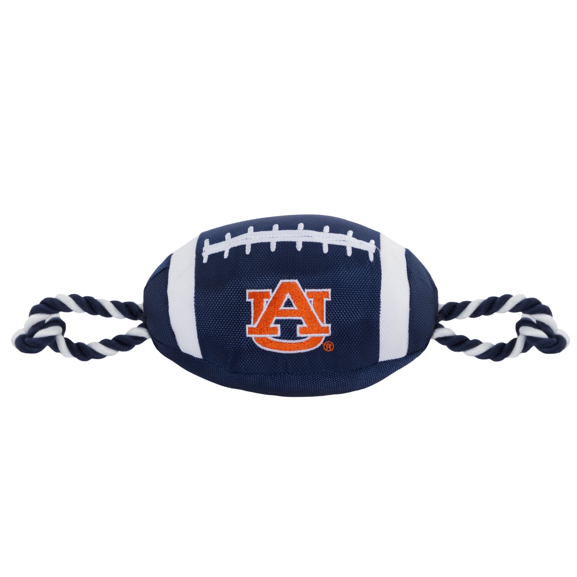 Pets First NCAA Auburn Tigers Football Dog Toy, Tough Quality Nylon Materials, Strong Pull Ropes, Inner Squeaker, Collegiate Tea
