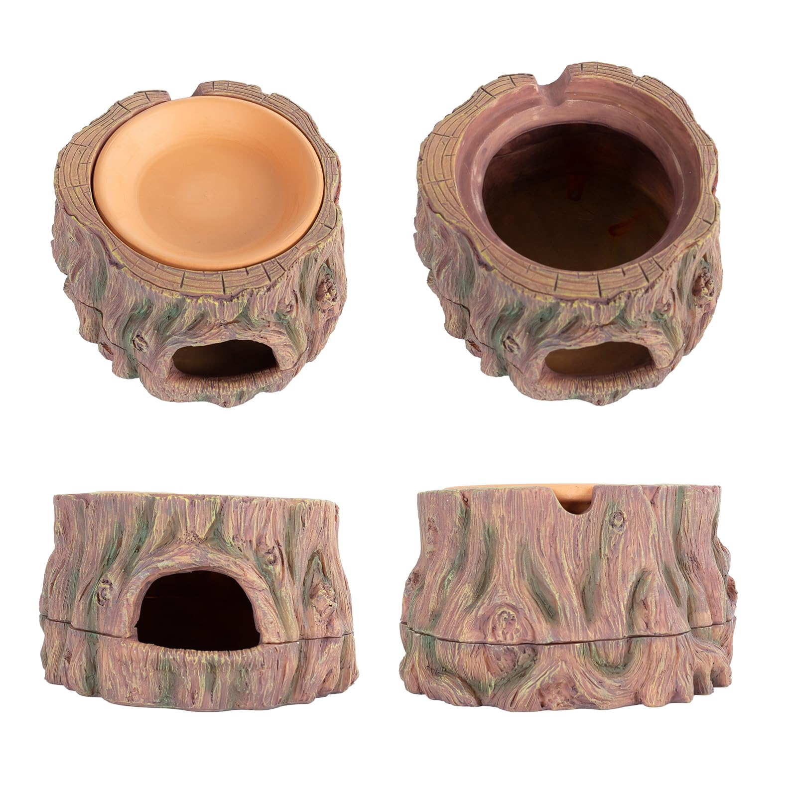 CAVACHEW 3 in 1 Reptile Hide Cave with Detachable Base & Humidity Dish, Essential Tank Terrarium Decor Humid Hideout Accessories