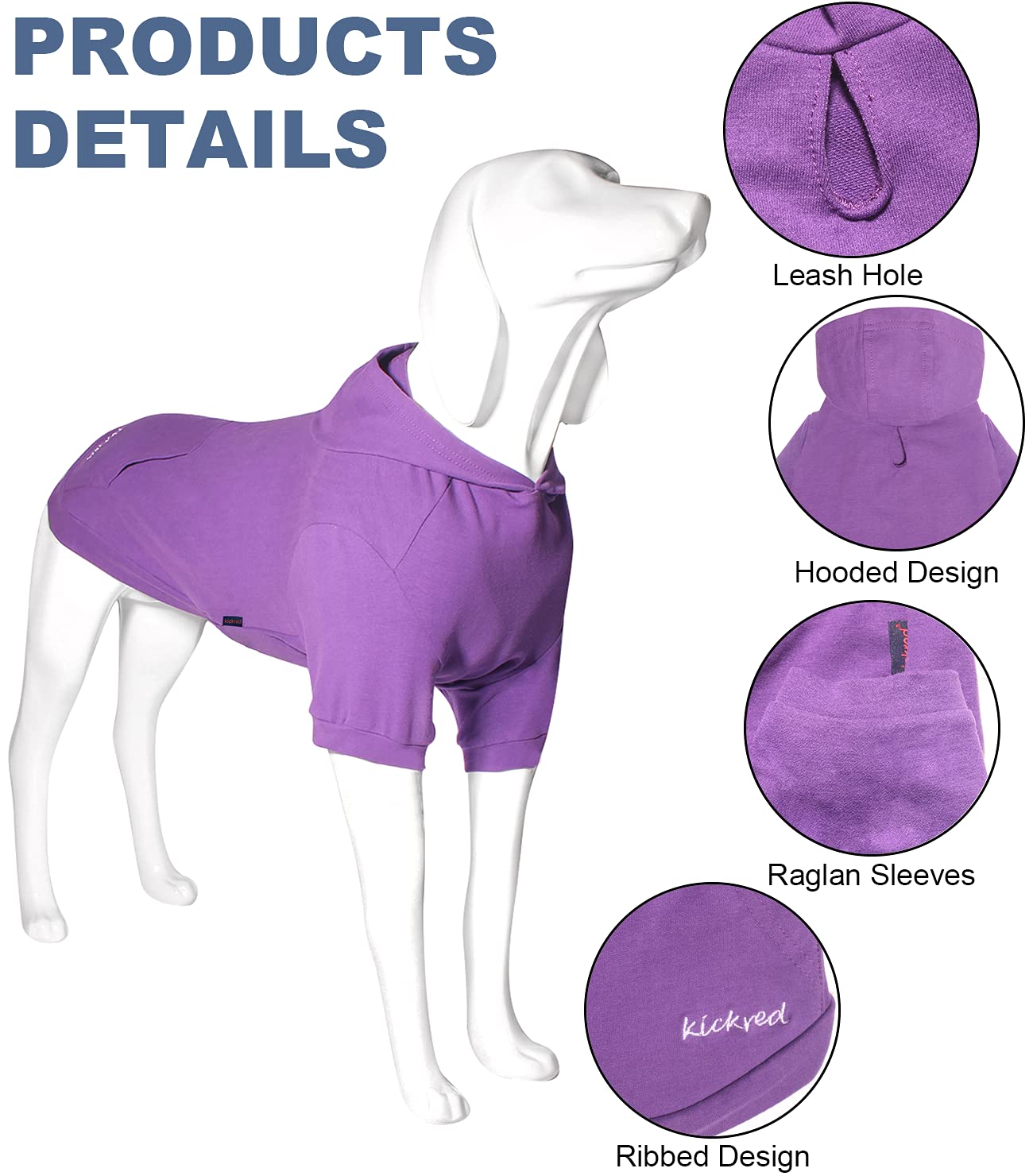 Kickred Basic Dog Hoodie Sweatshirts, Pet Clothes Hoodies Sweater With Hat And Leash Hole, Soft Cotton Outfit Coat For Large Medium Small Dogs, M