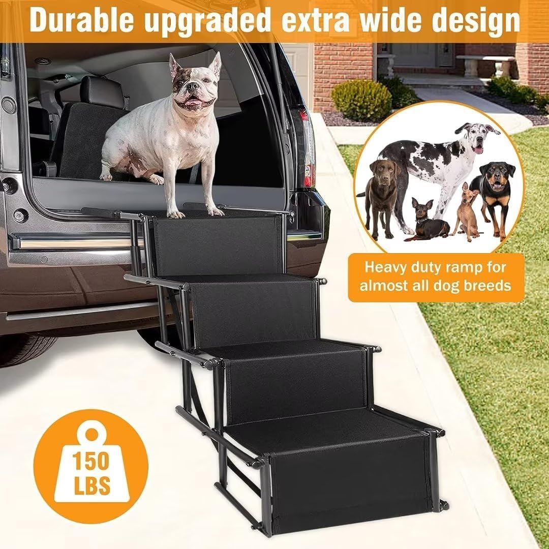 XDGGCSY Foldable Dog Ramp Aluminum Frame 4 Steps Dogs Portable & Lightweight Pet Stairs Dog Stairs for Medium and Large Nonslip