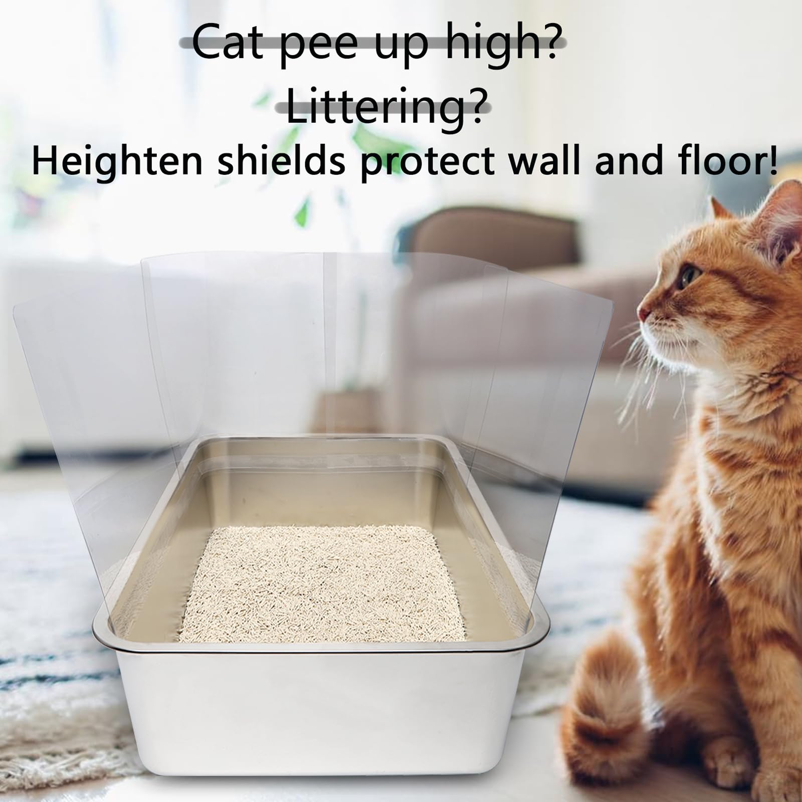 Yoiles 9Pcs Cat Litter Box Pee Shields,Transparent Easy Clean Splash Guard For Open Top Litter Pan 14.5  11.5In- Litter Box Not