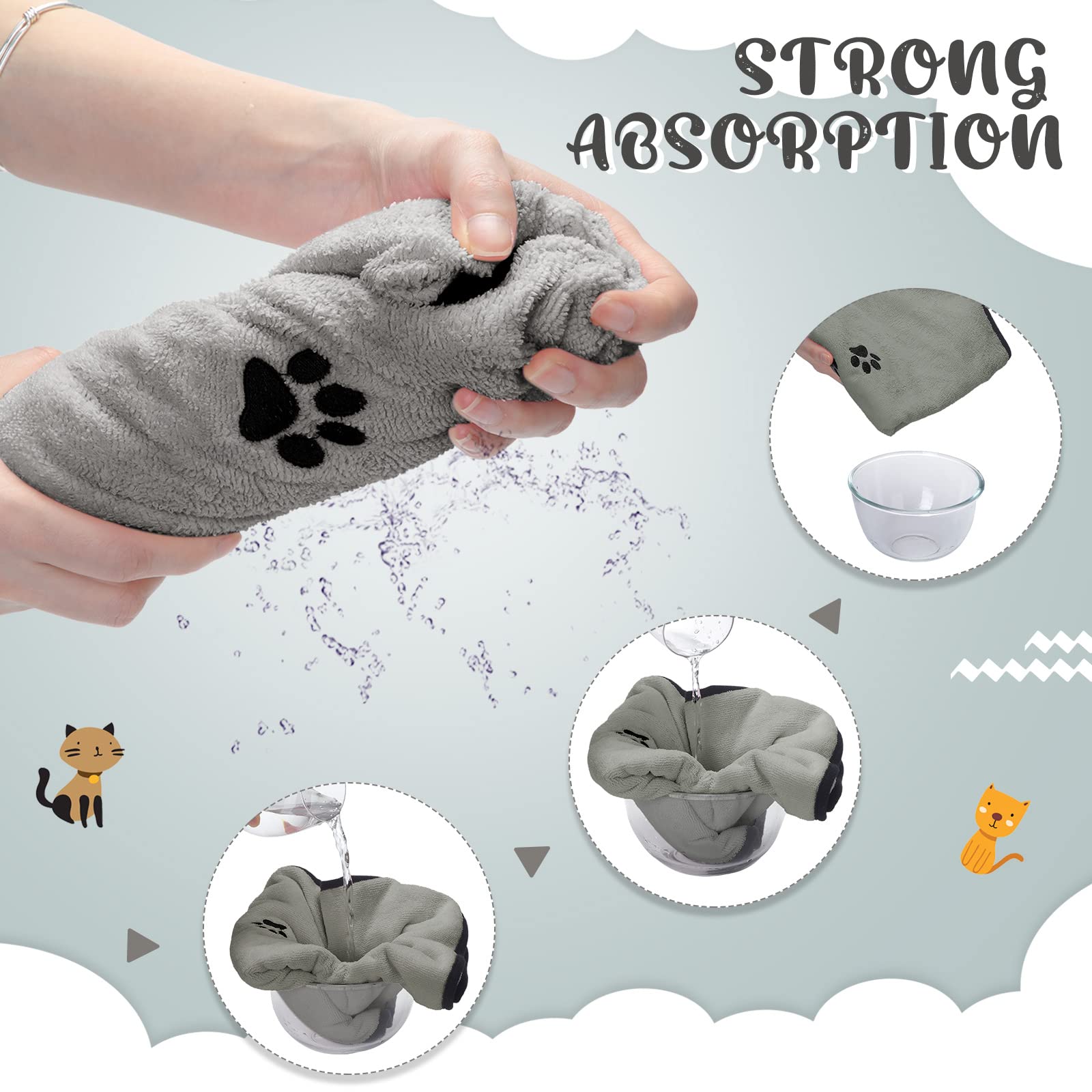 Tegeme 4 Pack Microfiber Dog Towels - Soft, Absorbent Pet Bath Towel for Dogs & Cats, Gray, 27.5 x 55 Inch, Embroidered Paw