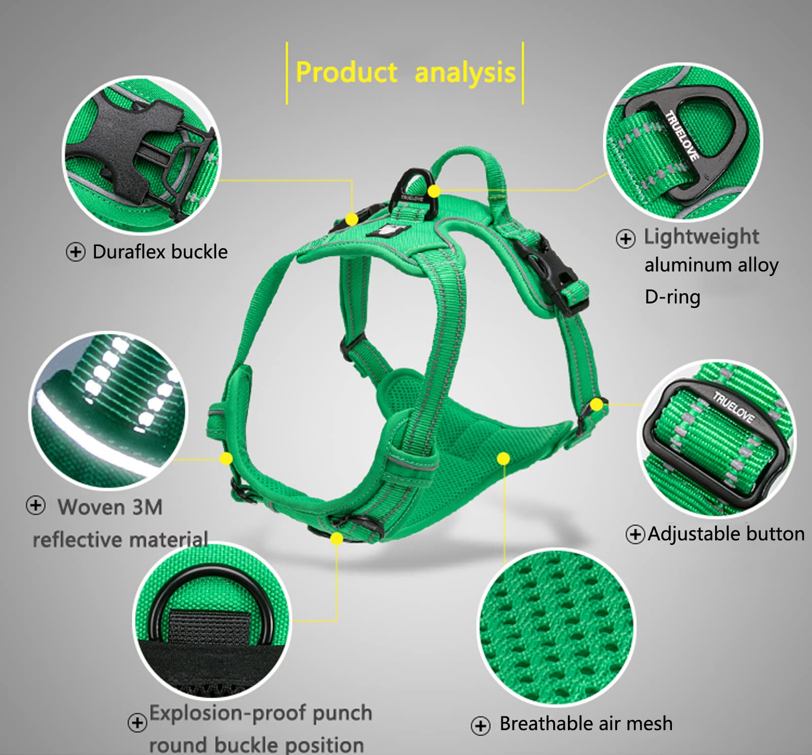 True Love Adjustable No-Pull Dog Harness Reflective Pup Vest Harnesses Comfortable Control Brilliant Colors Truelove Tlh5651(Neon Yellow,Xs)