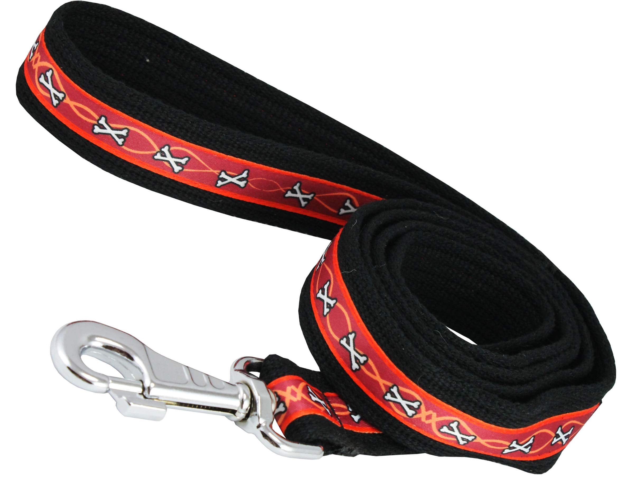 Cotton Web Dog Leash 4.5Ft Long 1' Wide For Walks And Training, Burgundy Bones Pattern
